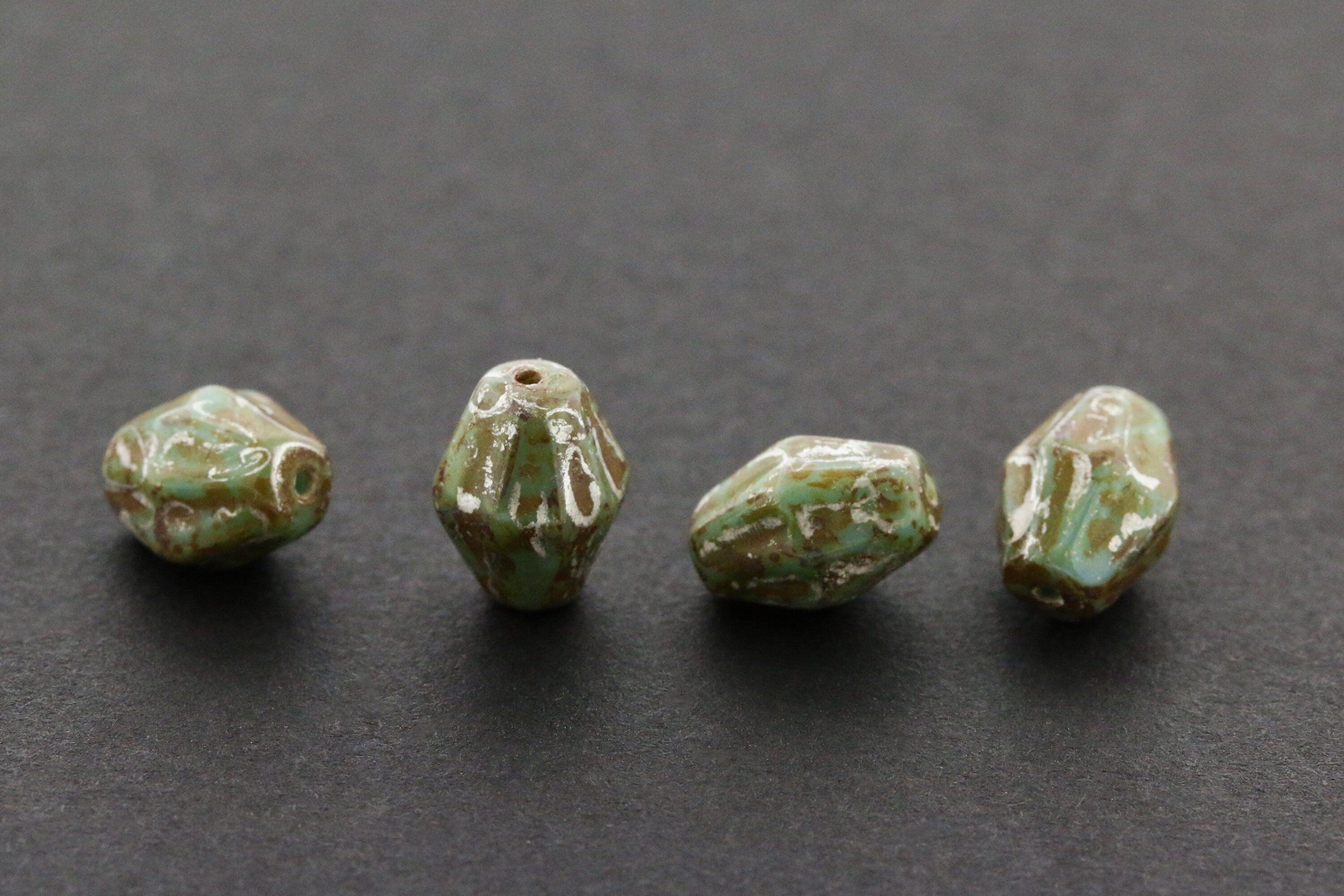 6pcs Picasso Czech Bicone glass beads - Opq Blue Turquoise SILVER PICASSO - 10x8.5mm