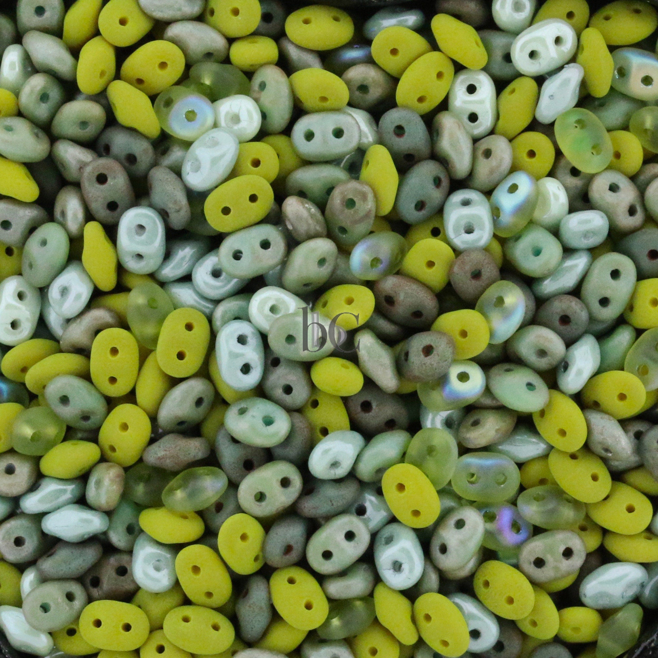 20g Czech SuperDuo 2 hole beads - CELADON & LEMONGRASS Mix / Custom Mix * 2.5x5mm