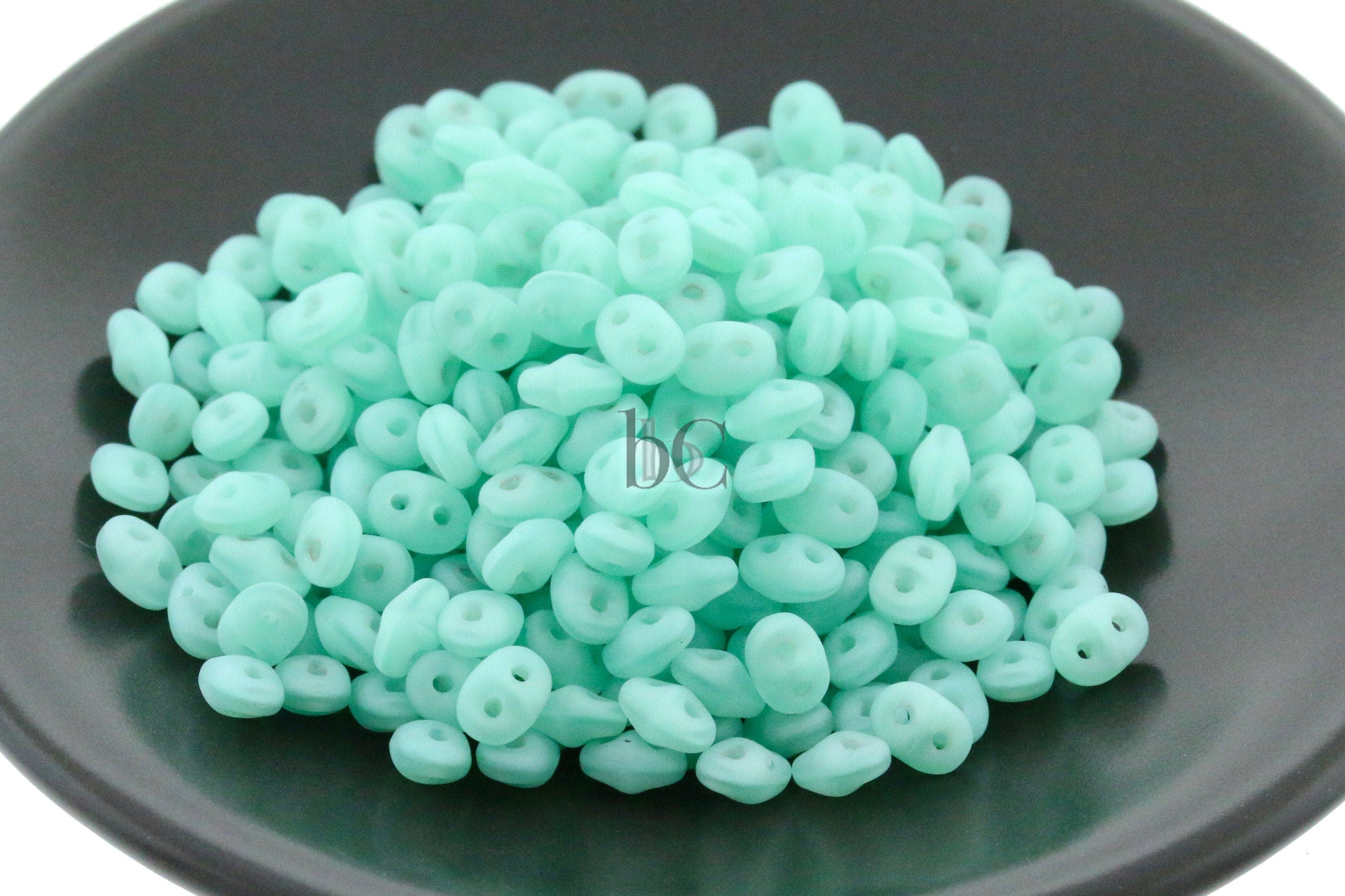 20g Czech SuperDuo 2 hole beads * OPAL MINT Green Aqua MATTE - 2.5x5mm