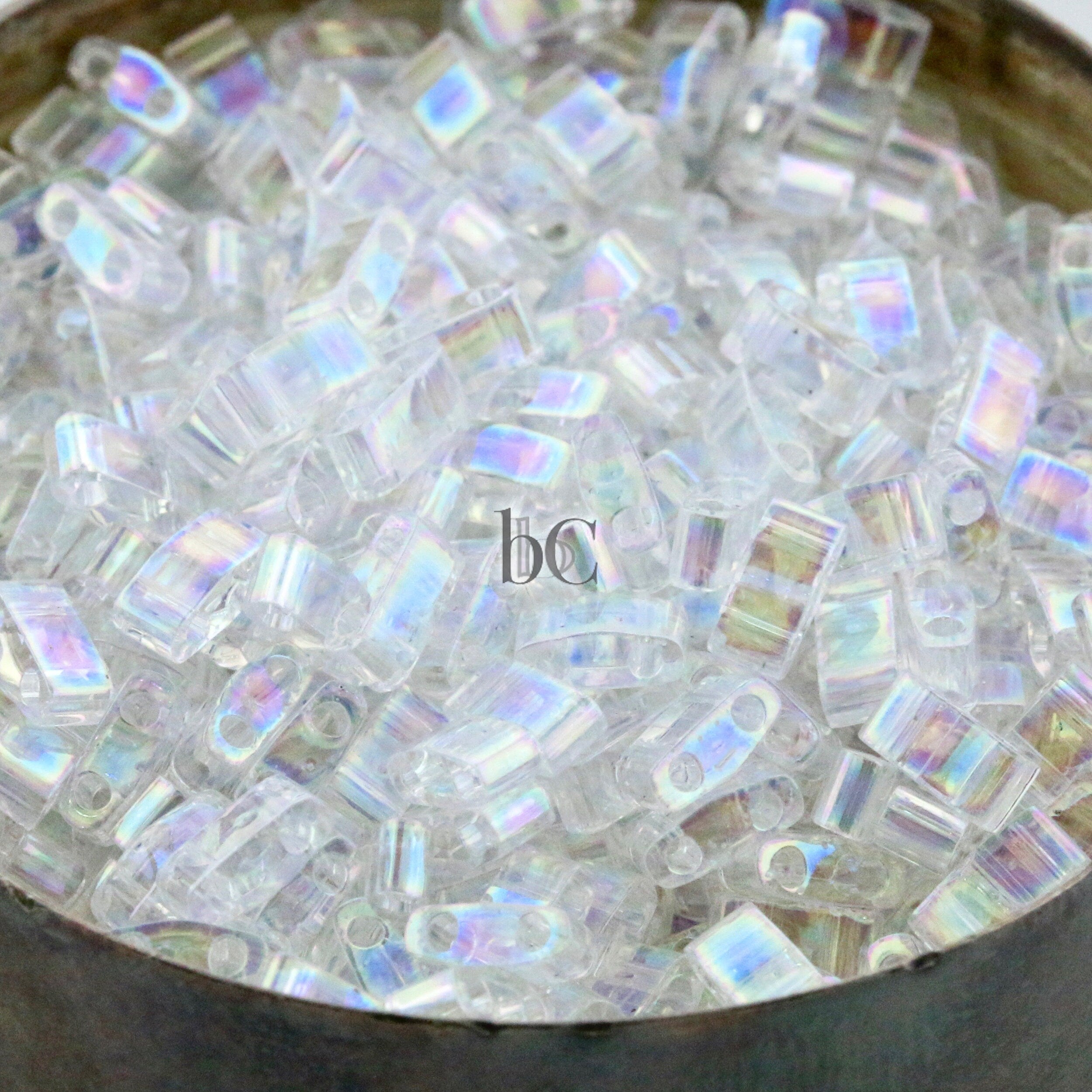 10g MIYUKI - 1/2 Tila Beads - RAINBOW Crystal - size 5mm x 2.3mm x 1.9mm - 2 hole - Half Tila 250