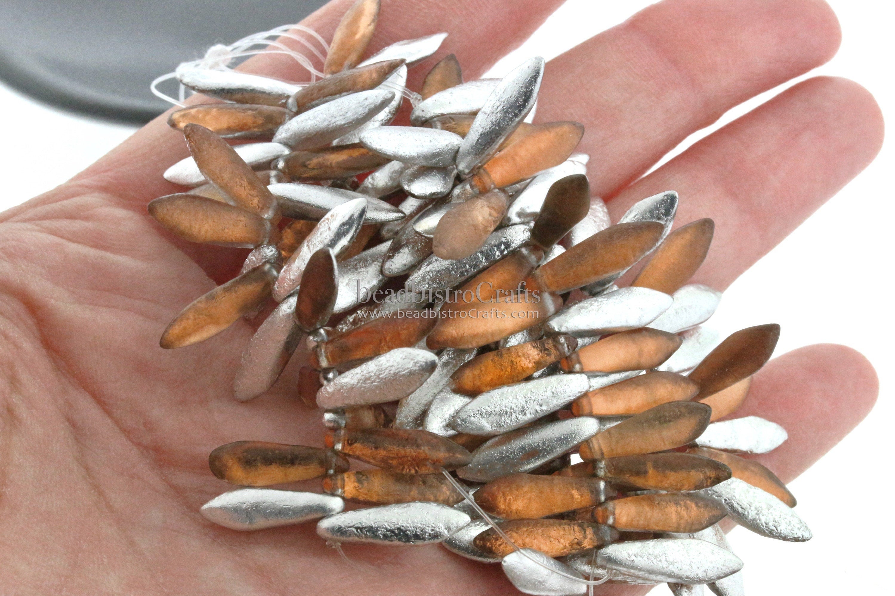 ETCHED Czech Dagger Beads - 25pcs - Etched MISTY TOPAZ Labrador Glass Daggers - 5x16mm