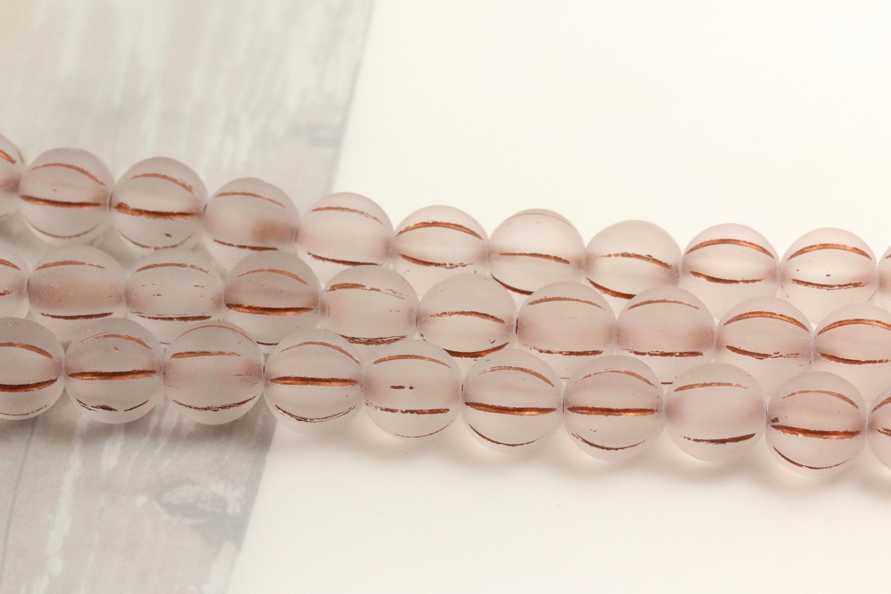 8mm Czech glass Melon round bead - 16pcs FROSTED Clear COPPER WASH - 8mm Melon beads