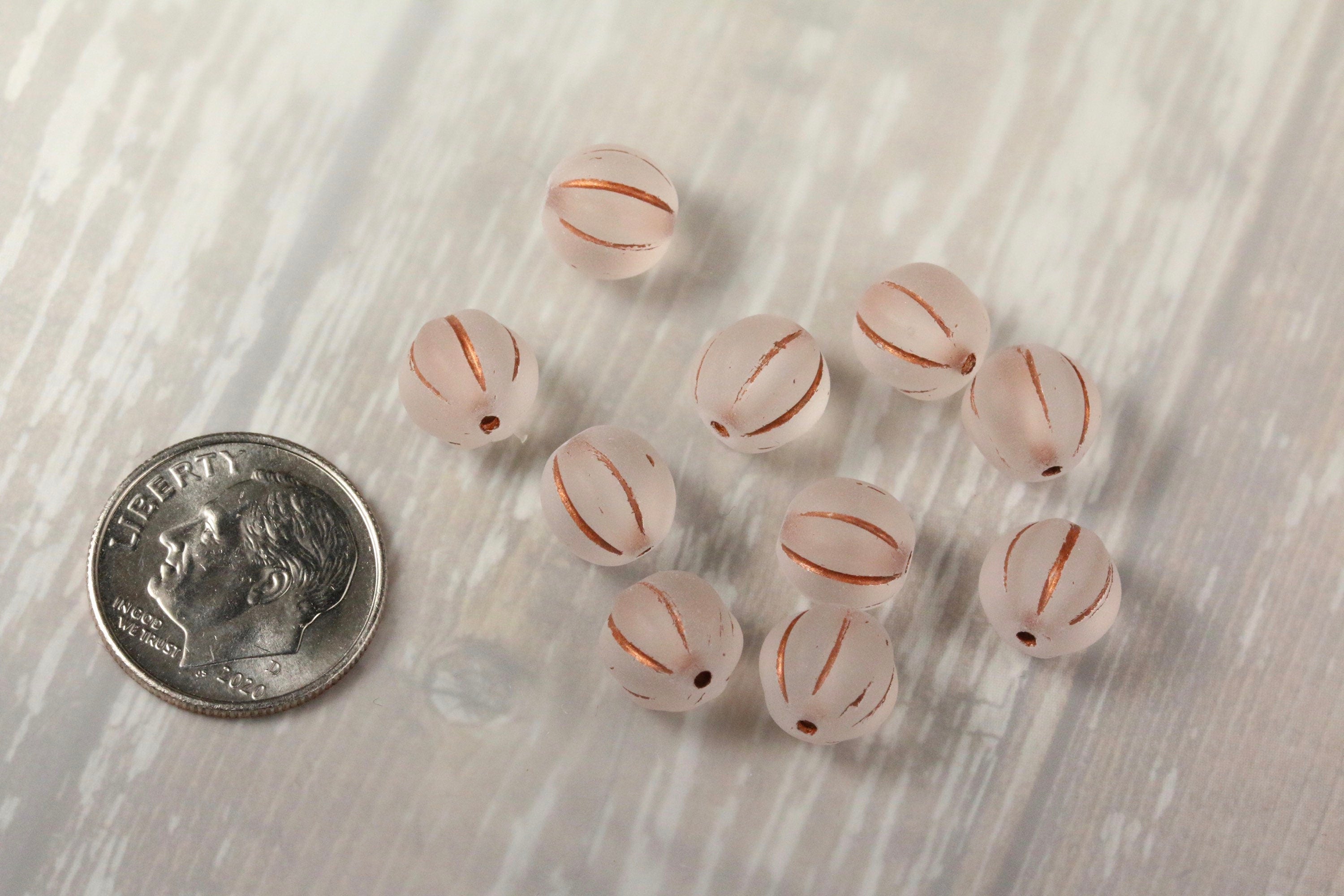 8mm Czech glass Melon round bead - 16pcs FROSTED Clear COPPER WASH - 8mm Melon beads