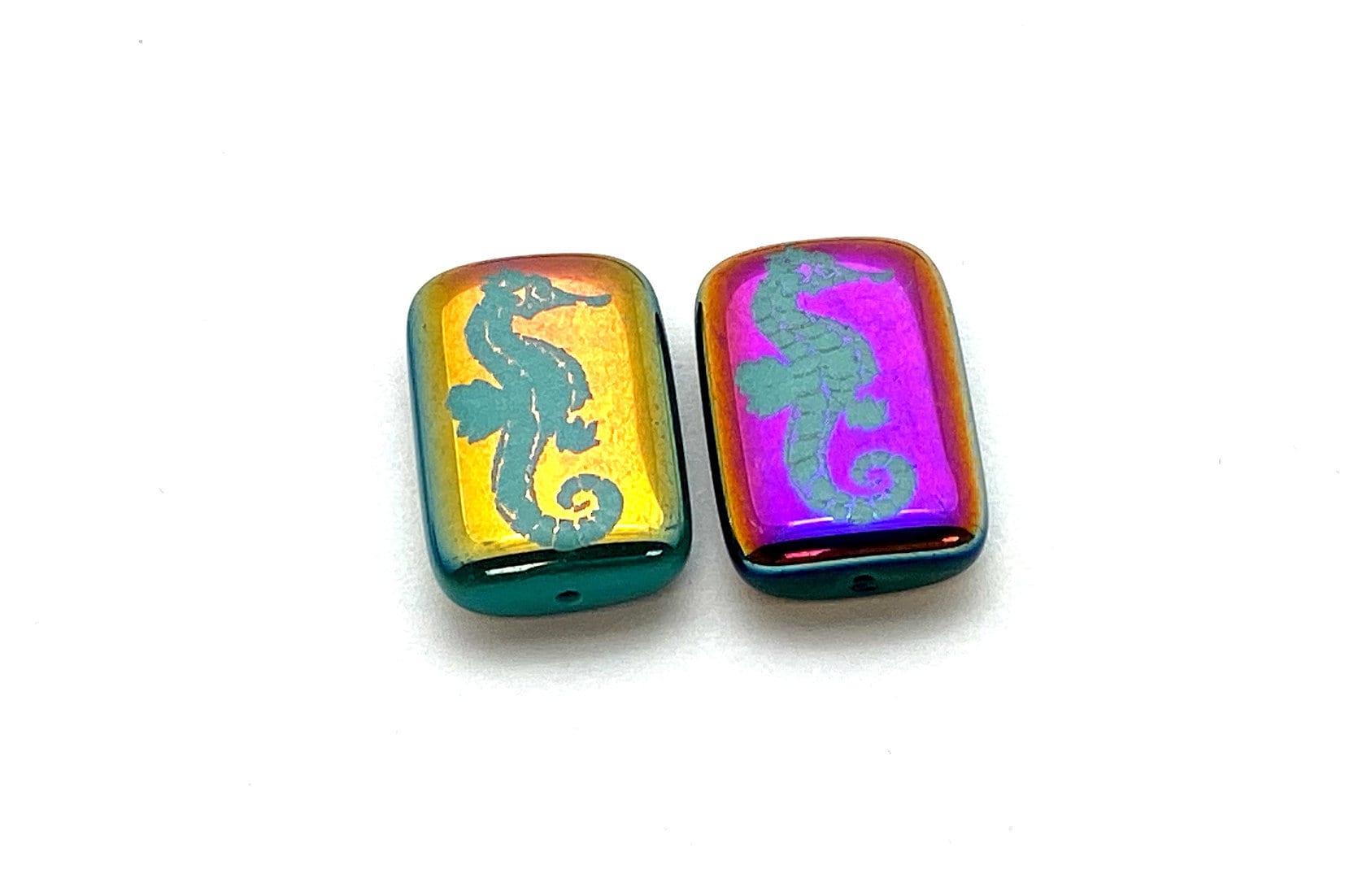 Czech Glass Beads ~ Seahorse Opaque Turquoise Shiny Sliperit - 18x12mm Laser Tattoo Beads