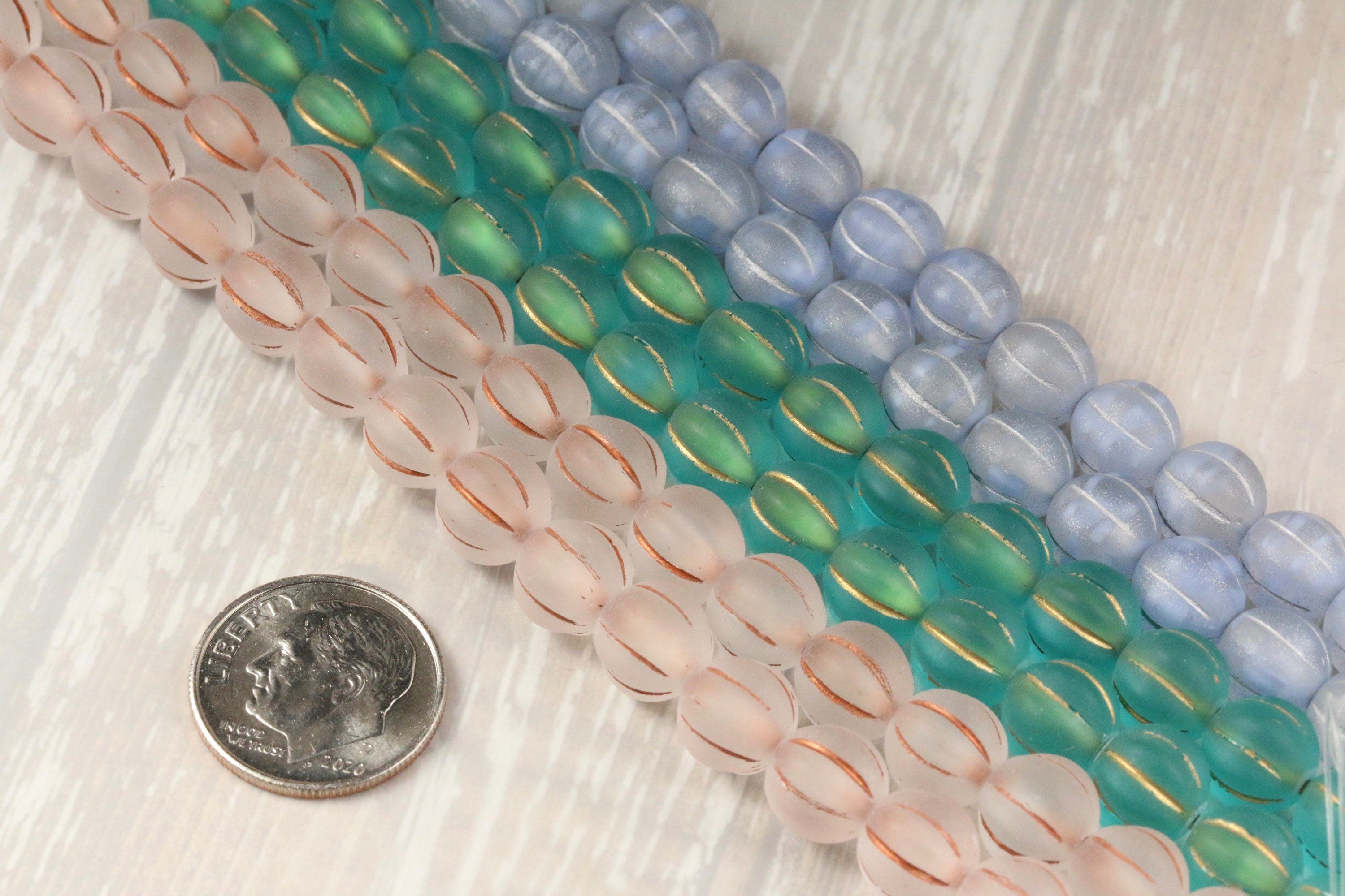 8mm Czech glass Melon round bead - 16pcs FROSTED Clear COPPER WASH - 8mm Melon beads