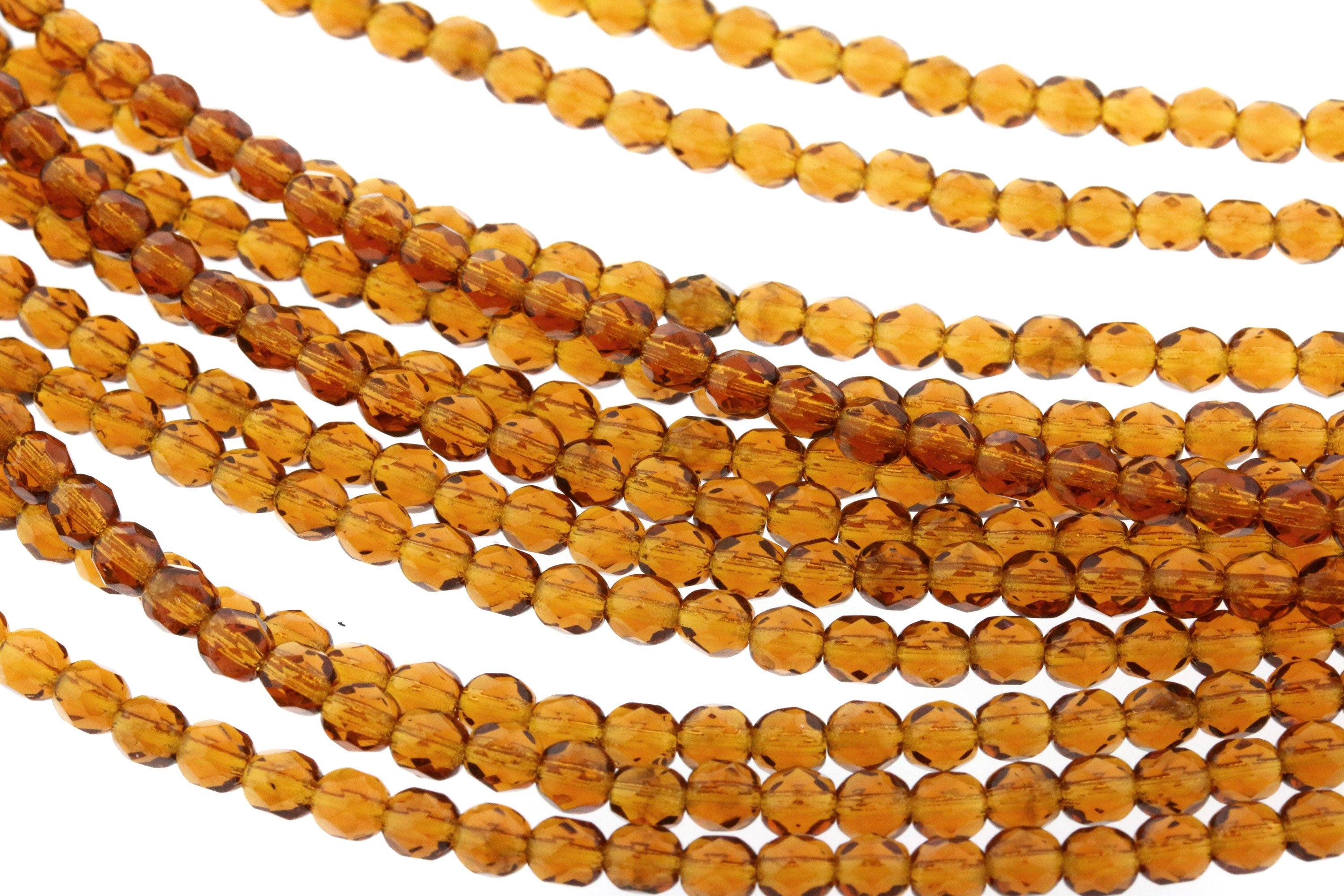 4mm Dark Amber beads - 50 or 200pcs Czech glass Firepolish bead - Transparent Dark Honey/ Medium Topaz - 4mm Facetted Fire polish