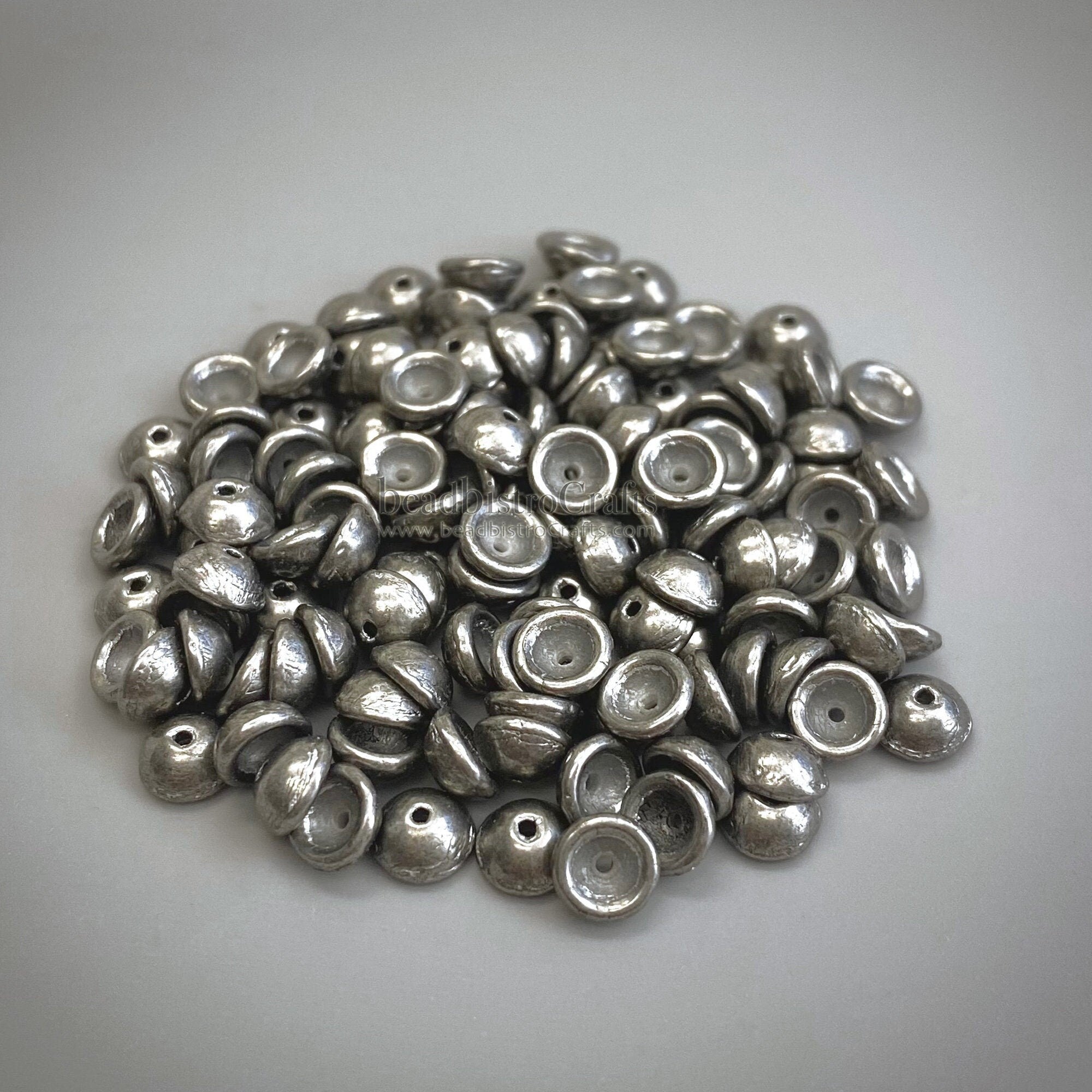 100pcs * NEW TeaCup bead 2x4mm Czech glass tea cup bead - SATURATED METALLIC Frost Gray -  4mm glass bead cap beads