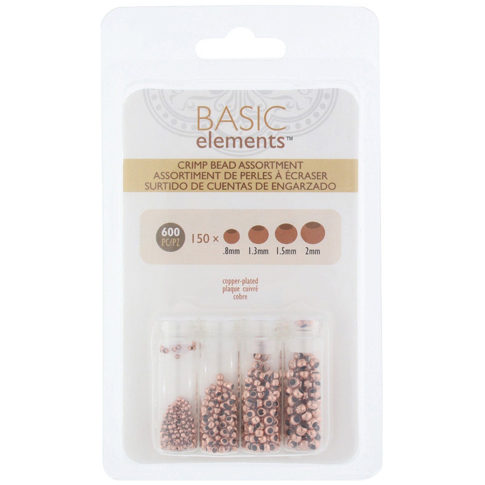 Copper Plated Crimp Beads, Basic Elements by Beadsmith, 4 Size Variety Pack, 600 Pieces