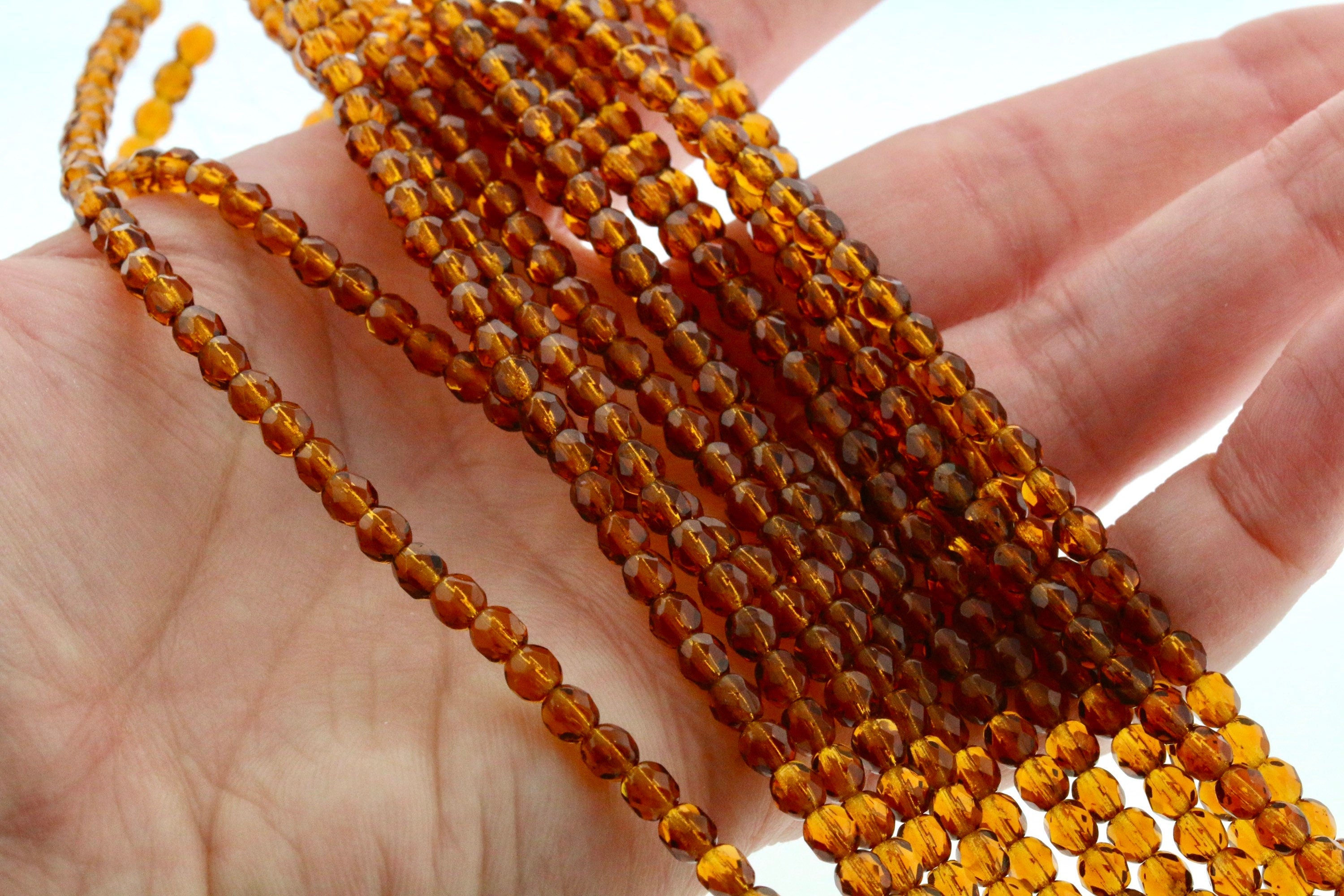 4mm Dark Amber beads - 50 or 200pcs Czech glass Firepolish bead - Transparent Dark Honey/ Medium Topaz - 4mm Facetted Fire polish