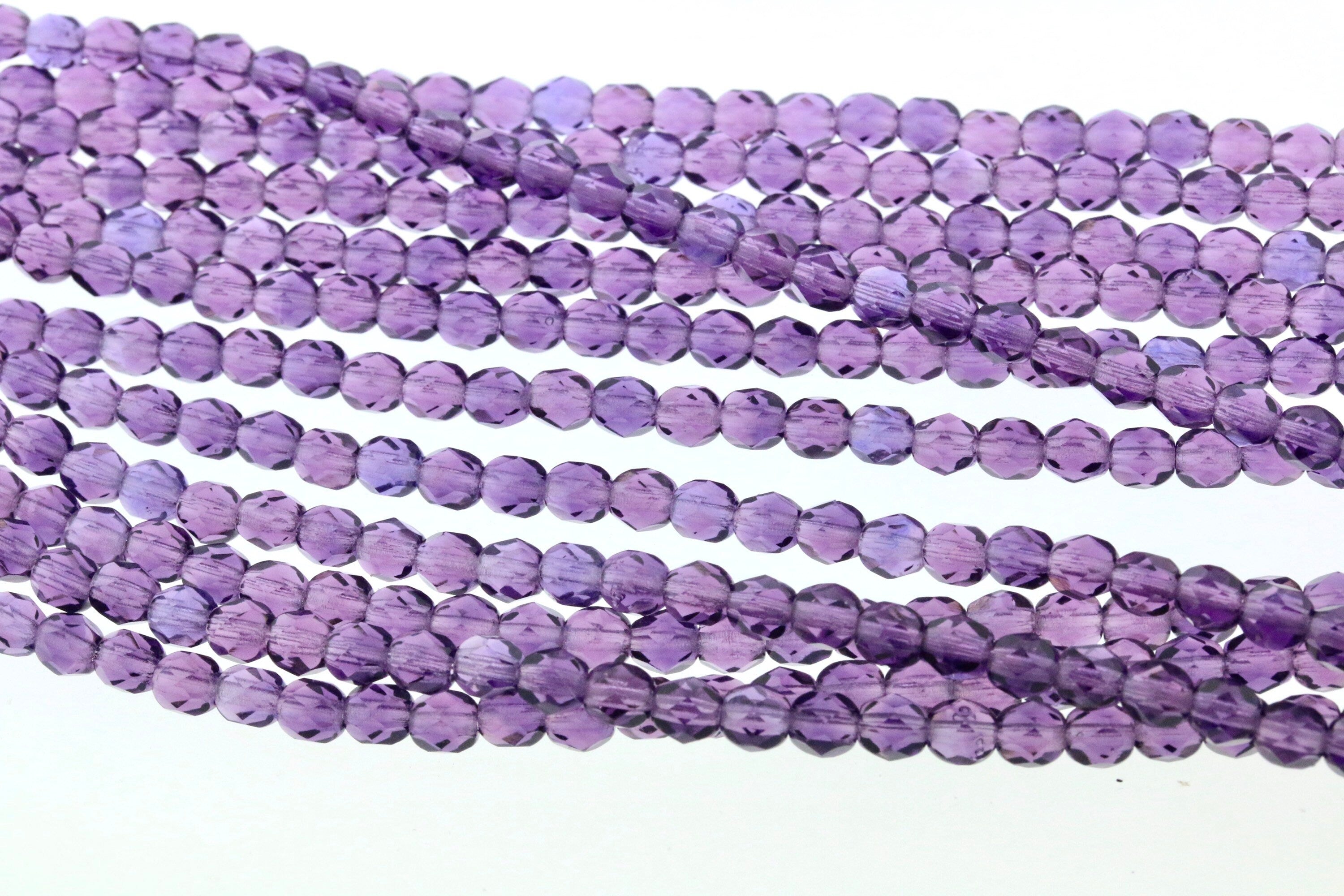 4mm Purple beads - 50pcs Czech glass Firepolish bead - Transparent Tanzanite Purple - 4mm Facetted Fire polish