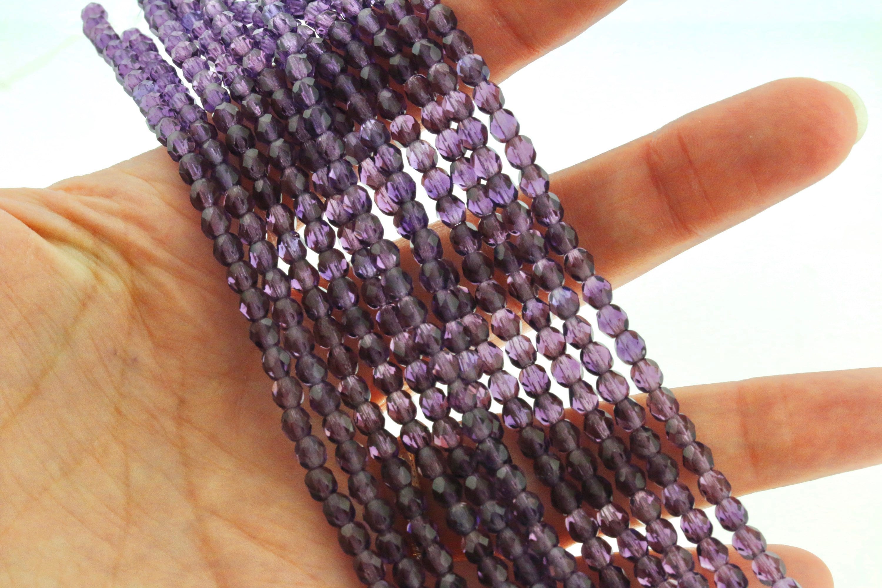 4mm Purple beads - 50pcs Czech glass Firepolish bead - Transparent Tanzanite Purple - 4mm Facetted Fire polish