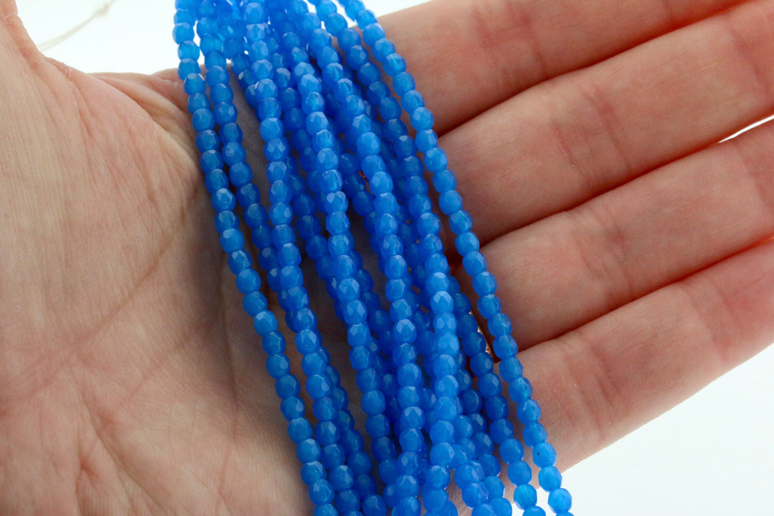 3mm Milky Blue beads - 50 or 200pcs Czech glass Firepolish bead - Milky ALABASTER Indigo - 3mm Facetted Fire polish