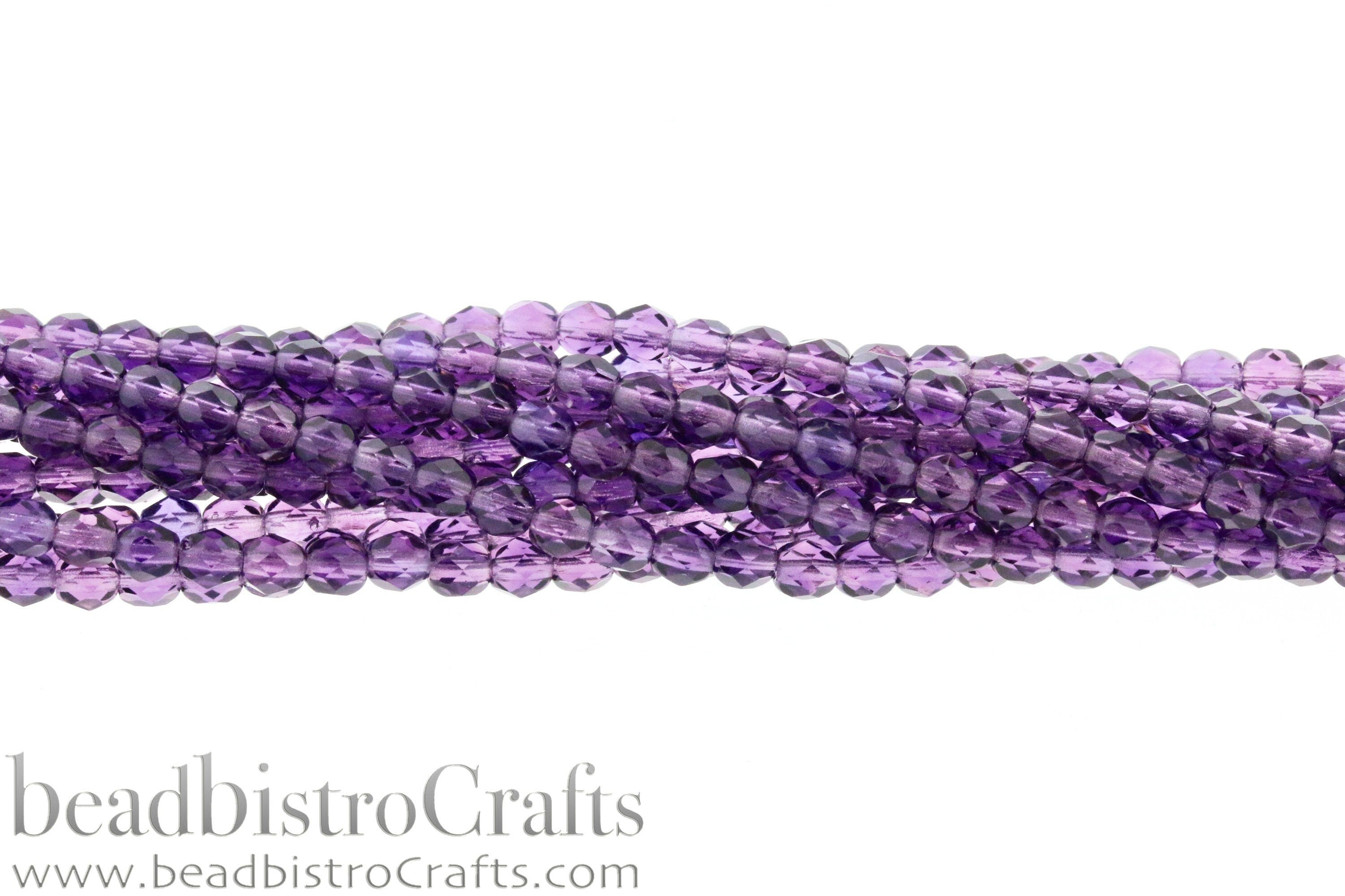 4mm Purple beads - 50pcs Czech glass Firepolish bead - Transparent Tanzanite Purple - 4mm Facetted Fire polish