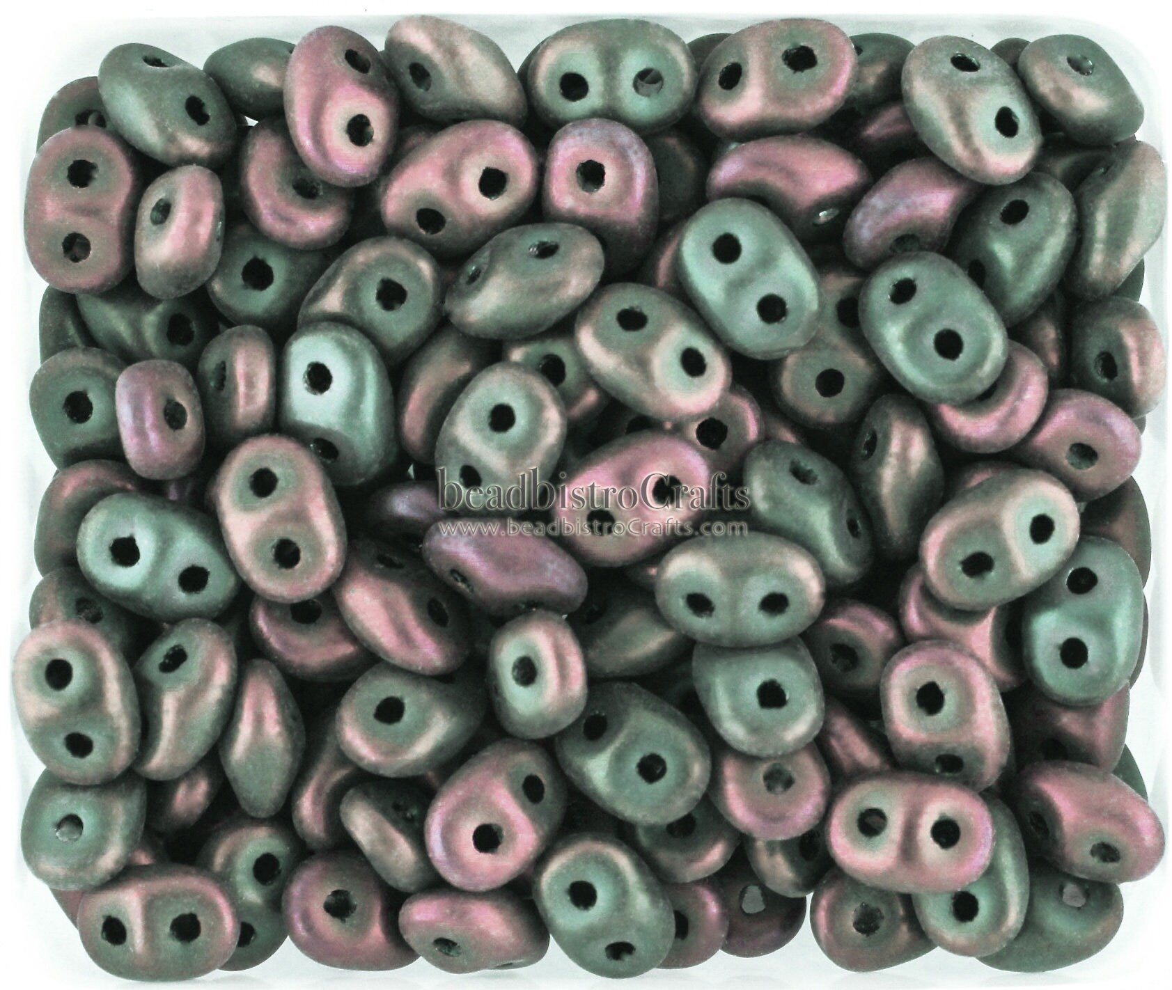 20g Czech SuperDuo 2-hole Beads - Jet GREEN MATTE IRIS * 2.5x5mm