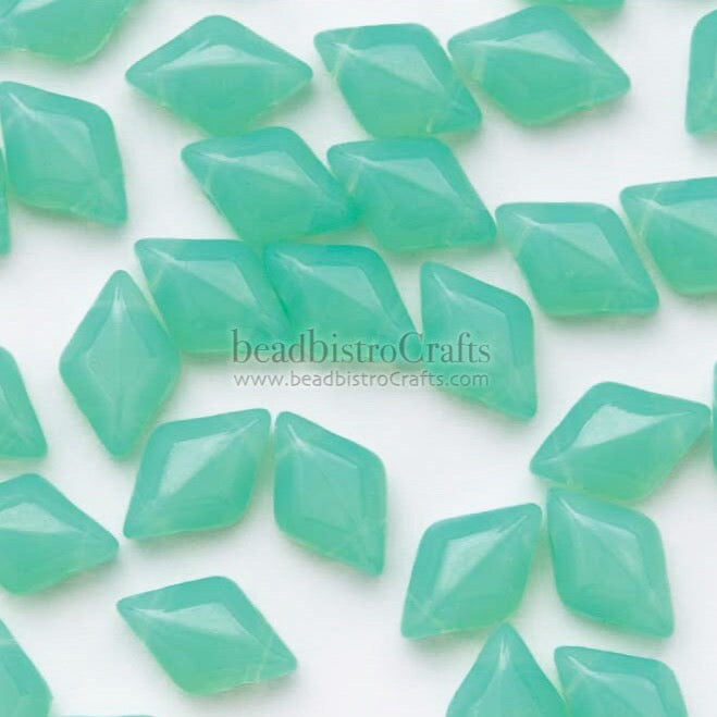 70pcs Czech GEMDUO beads - 2 hole beads - Green Aqua OPAL - 5x8mm