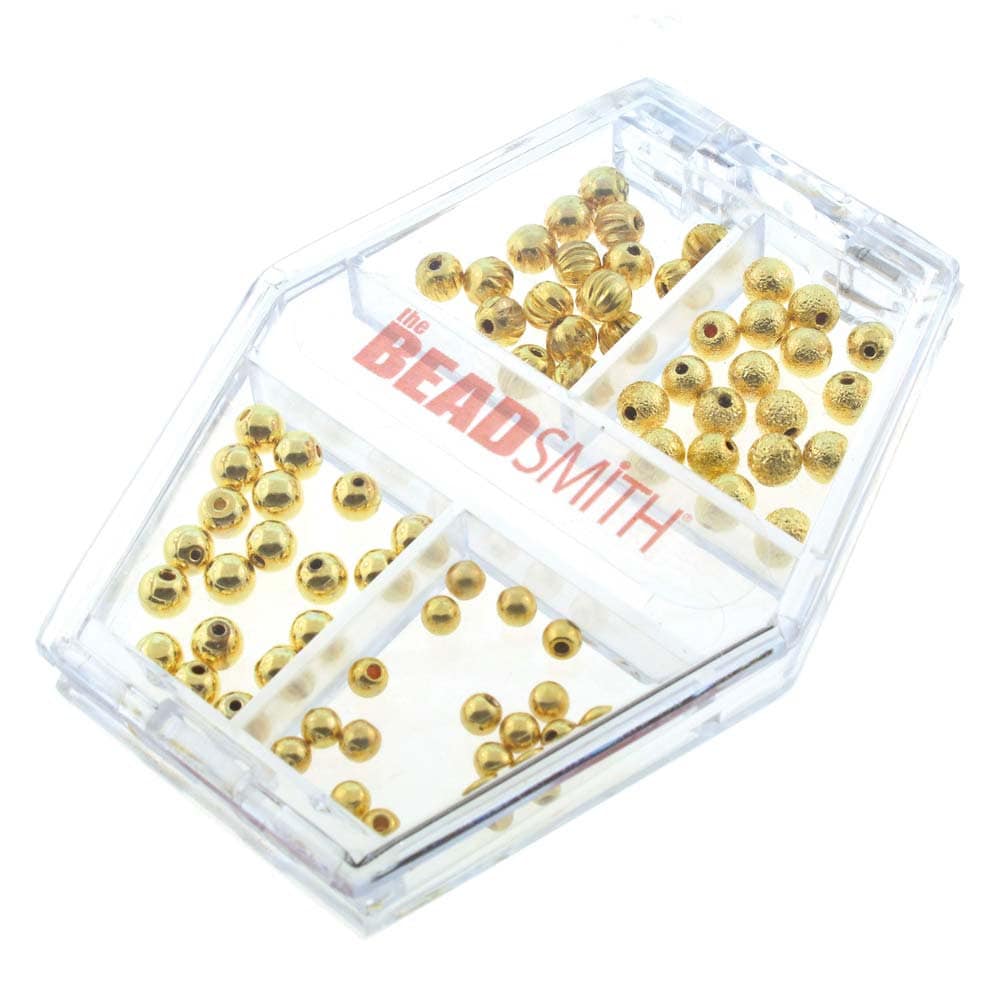 Gold Plated Memory Wire End Caps, Basic Elements by Beadsmith, Smooth, Textured and Corrugated Variety Pack, 72 Pieces