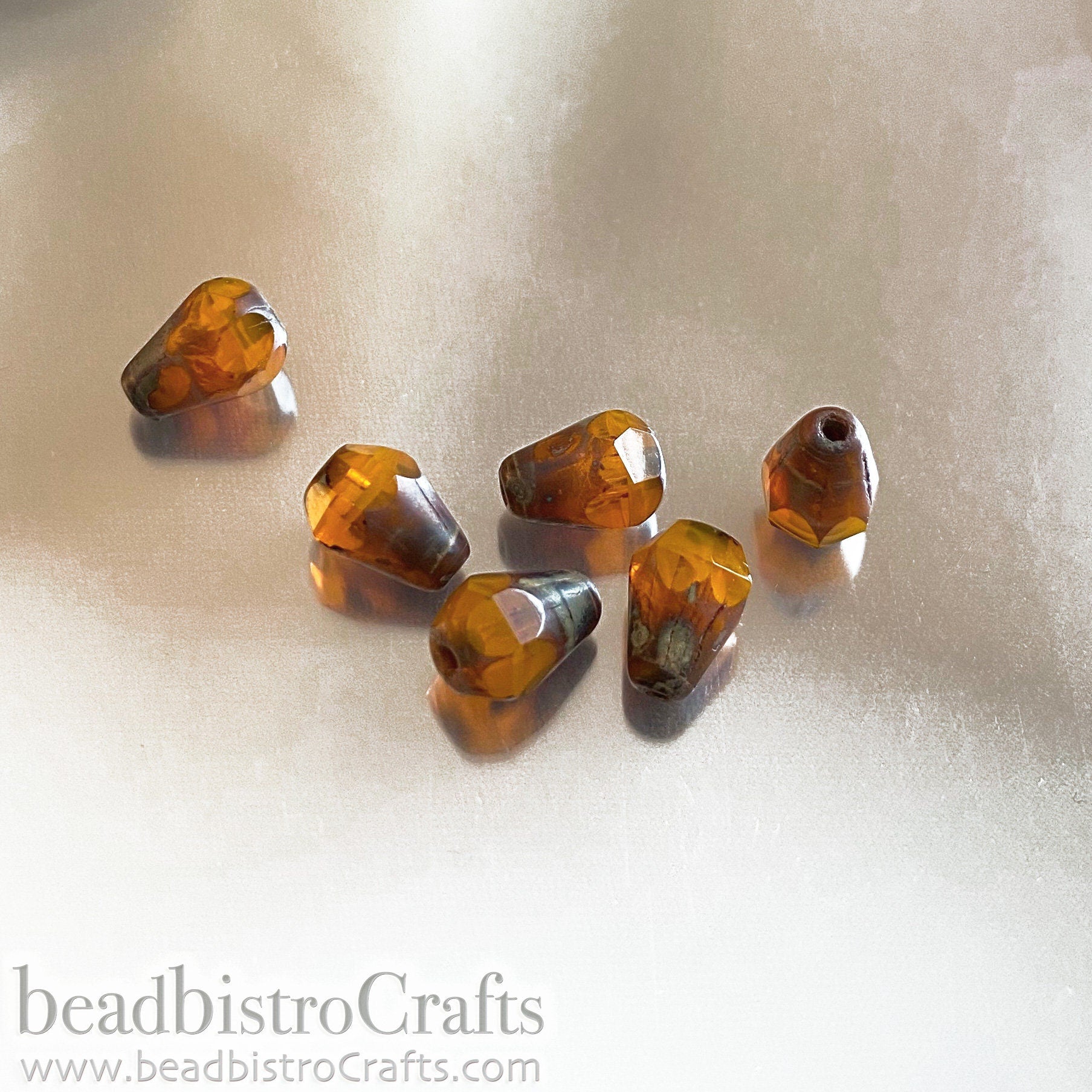 Butterscotch Facetted Glass Drop beads - 18pcs Silky Butterscotch Opal TRAVERTINE facetted Czech glass bead - 8x6mm * NEW Old Stock *