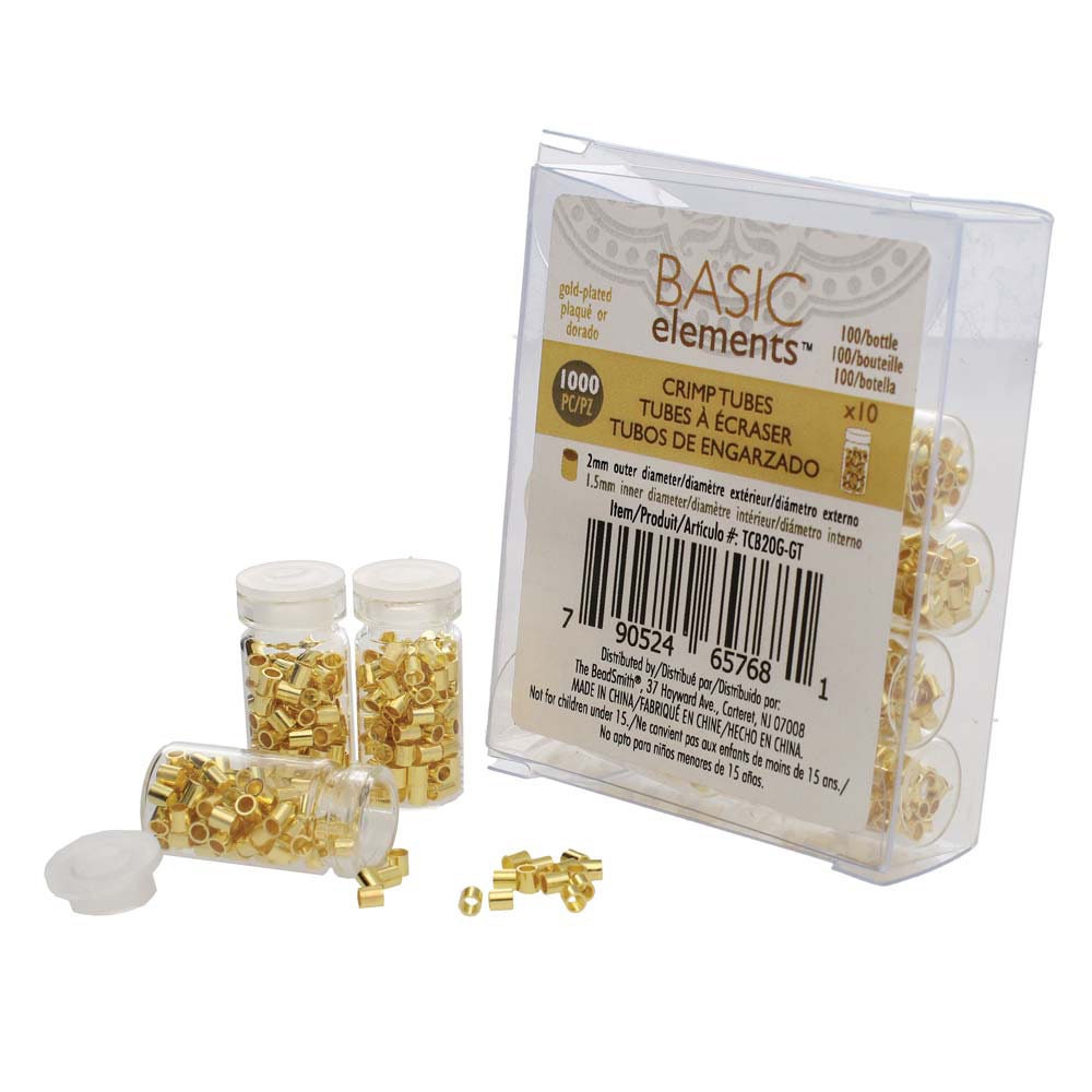 Beadsmith Gold Plated Crimp Tubes (1,000 PCS) (2mm od x 1.5mm in)