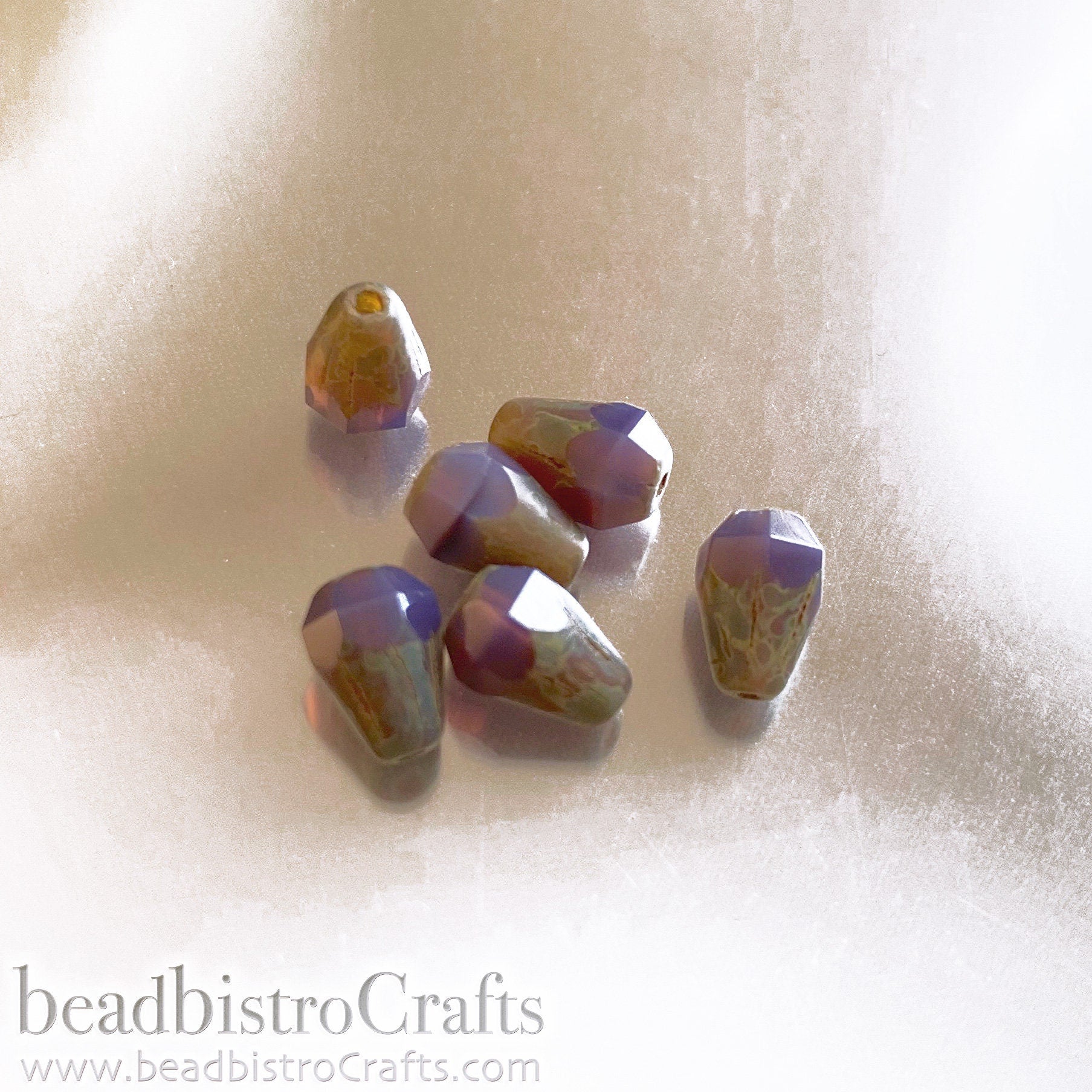 Lavender Facetted Glass Drop beads - 18pcs Silky Violet Opal TRAVERTINE facetted Czech glass bead - 8x6mm * NEW Old Stock *