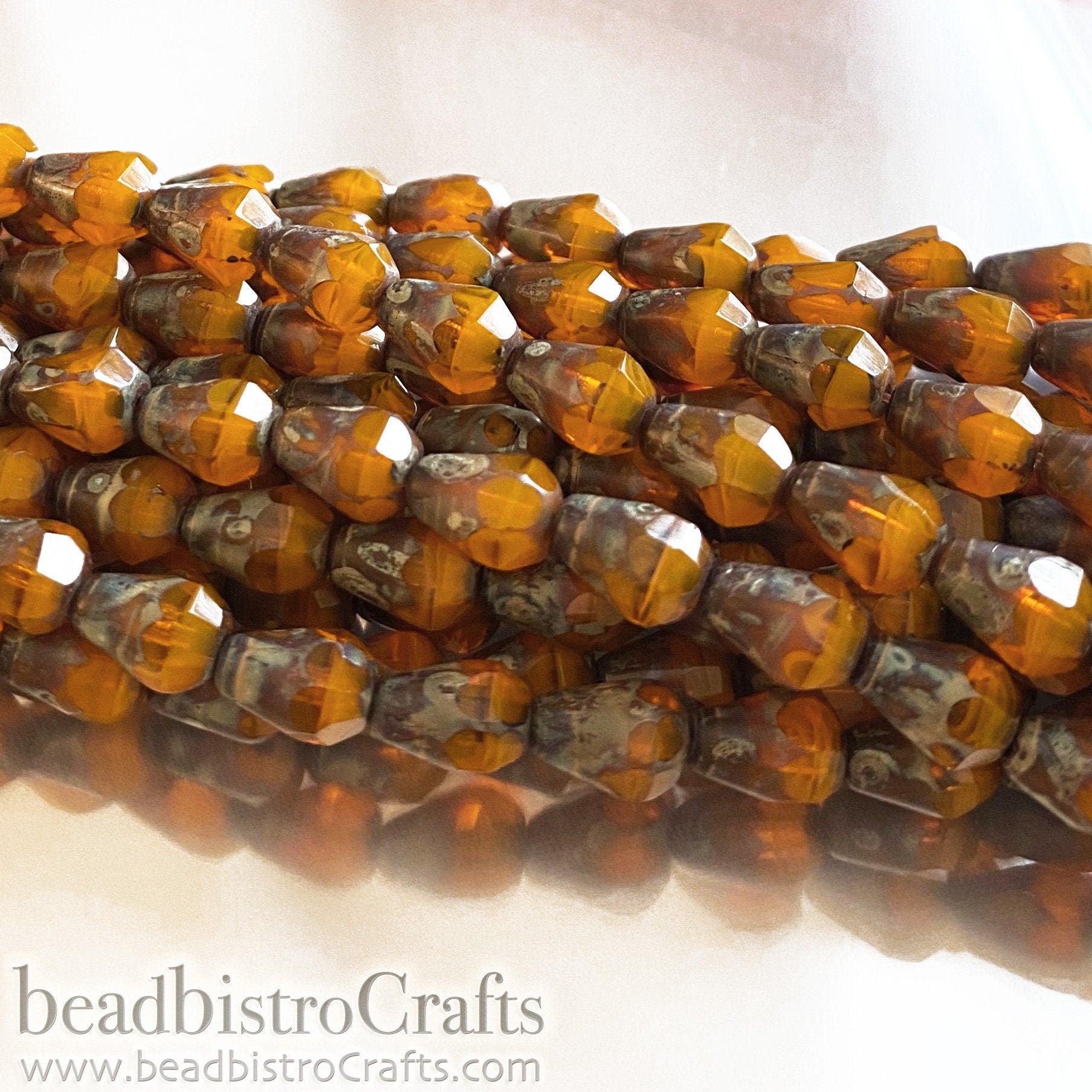 Butterscotch Facetted Glass Drop beads - 18pcs Silky Butterscotch Opal TRAVERTINE facetted Czech glass bead - 8x6mm * NEW Old Stock *