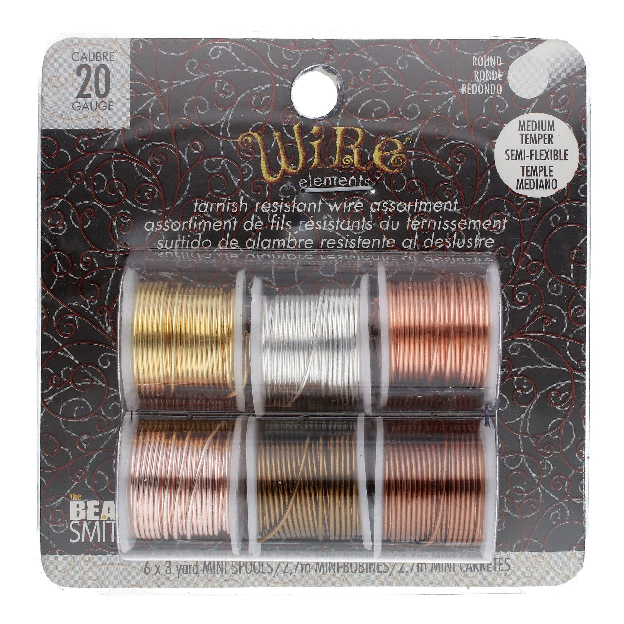 BeadSmith 20 Gauge Tarnish-Resistant Craft Wire 6 Colors - Silver, Gold, Rose Gold, Copper, Vintage Bronze and Antique Copper Craft Wire