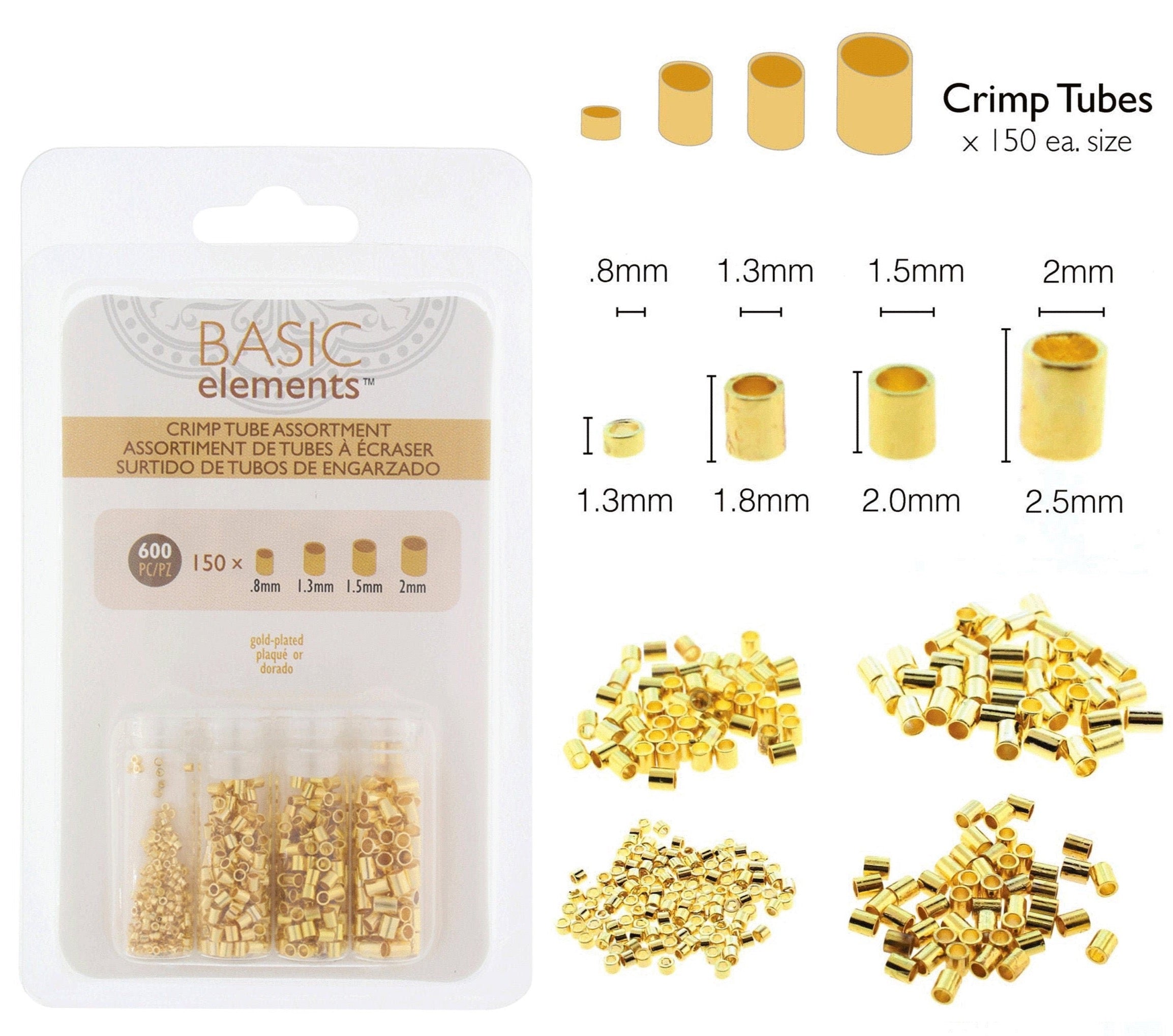 Beadsmith Gold Plated Crimp Tubes Variety Pack, 4 Sizes (600 PCS)