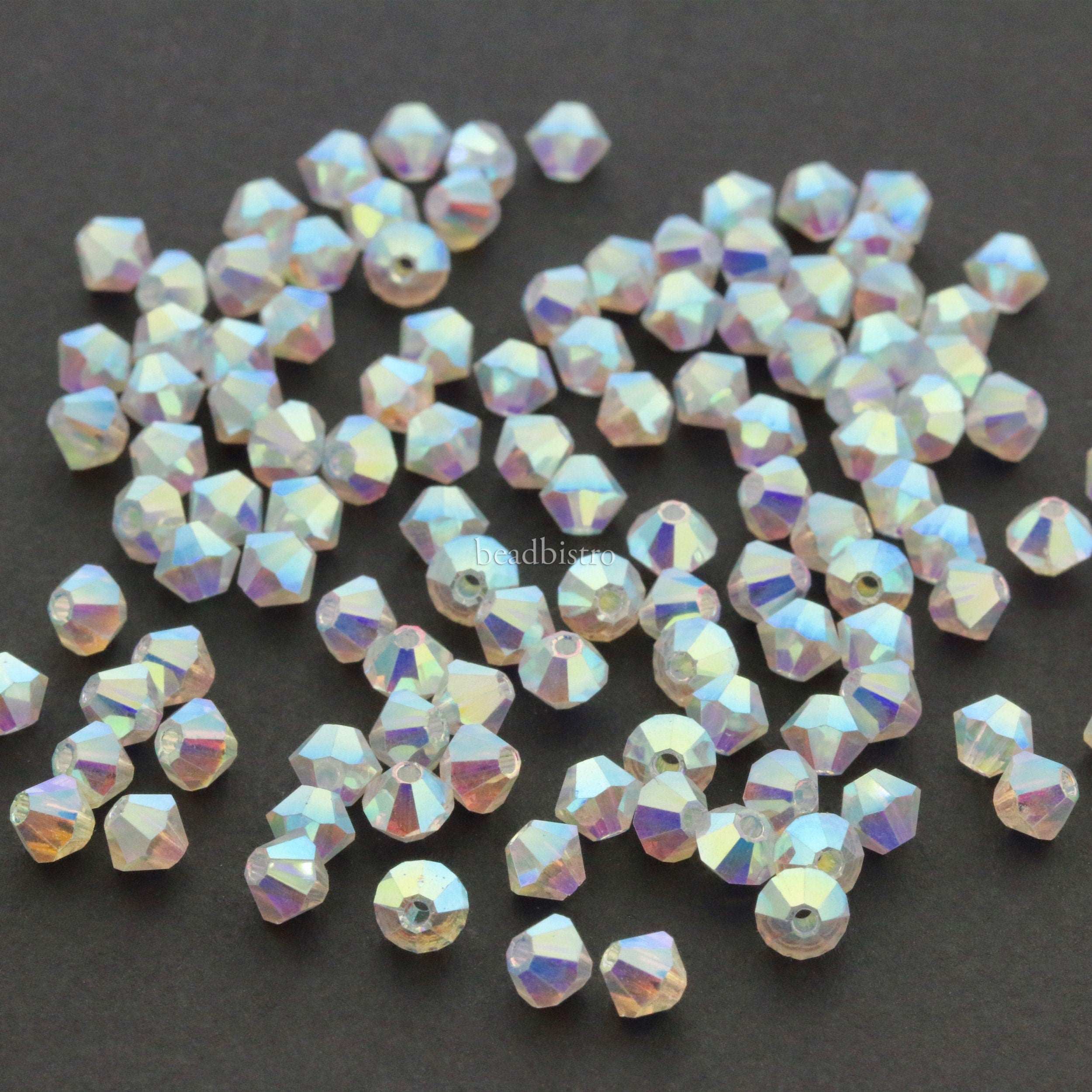 Preciosa Bicones Crystal AB2X 3mm, 4mm, 6mm Crystal Bicones