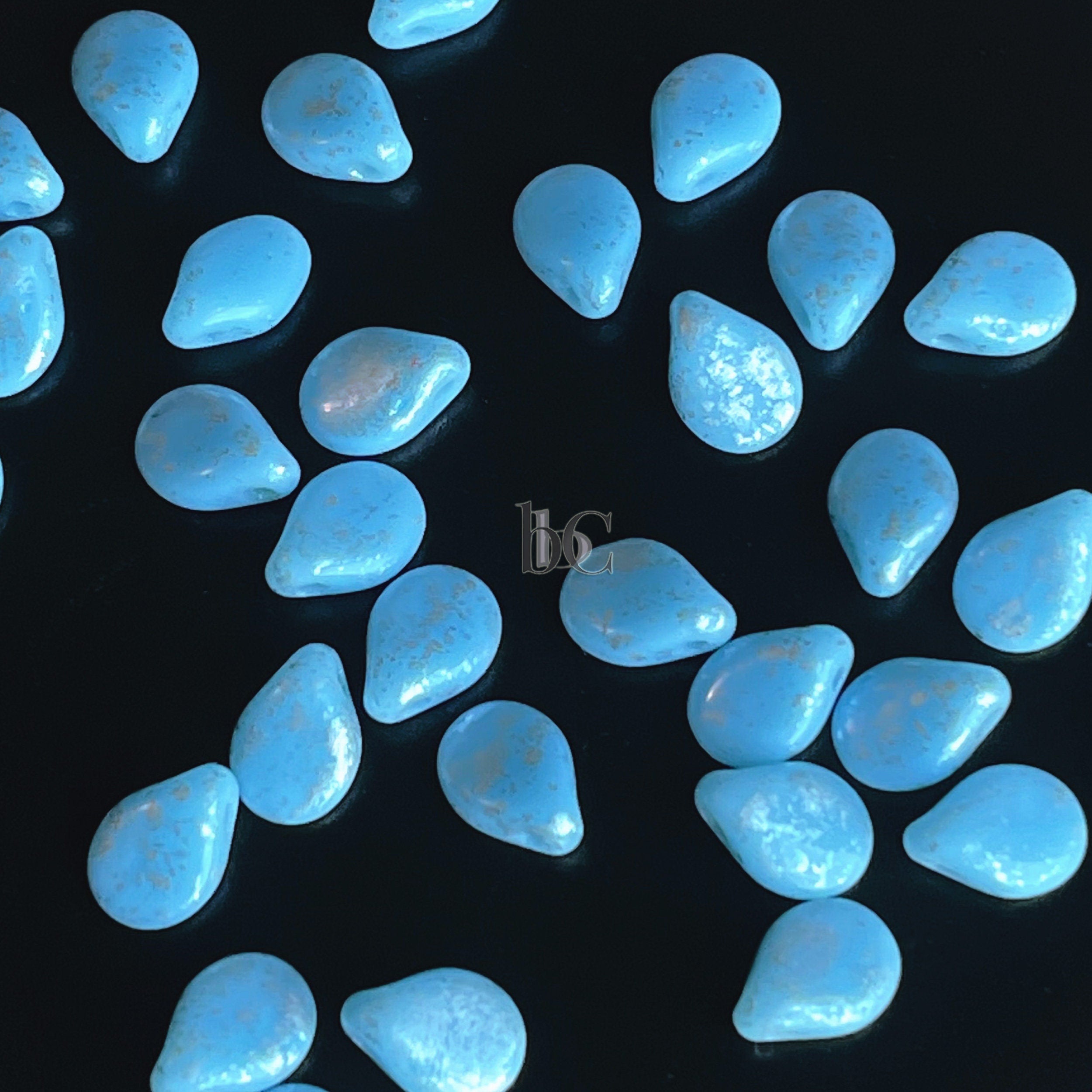 50pcs Czech Glass Pip Beads Opaque Turquoise BLUE SILVER DUST Petals - Drop Beads - Preciosa pip 5x7mm