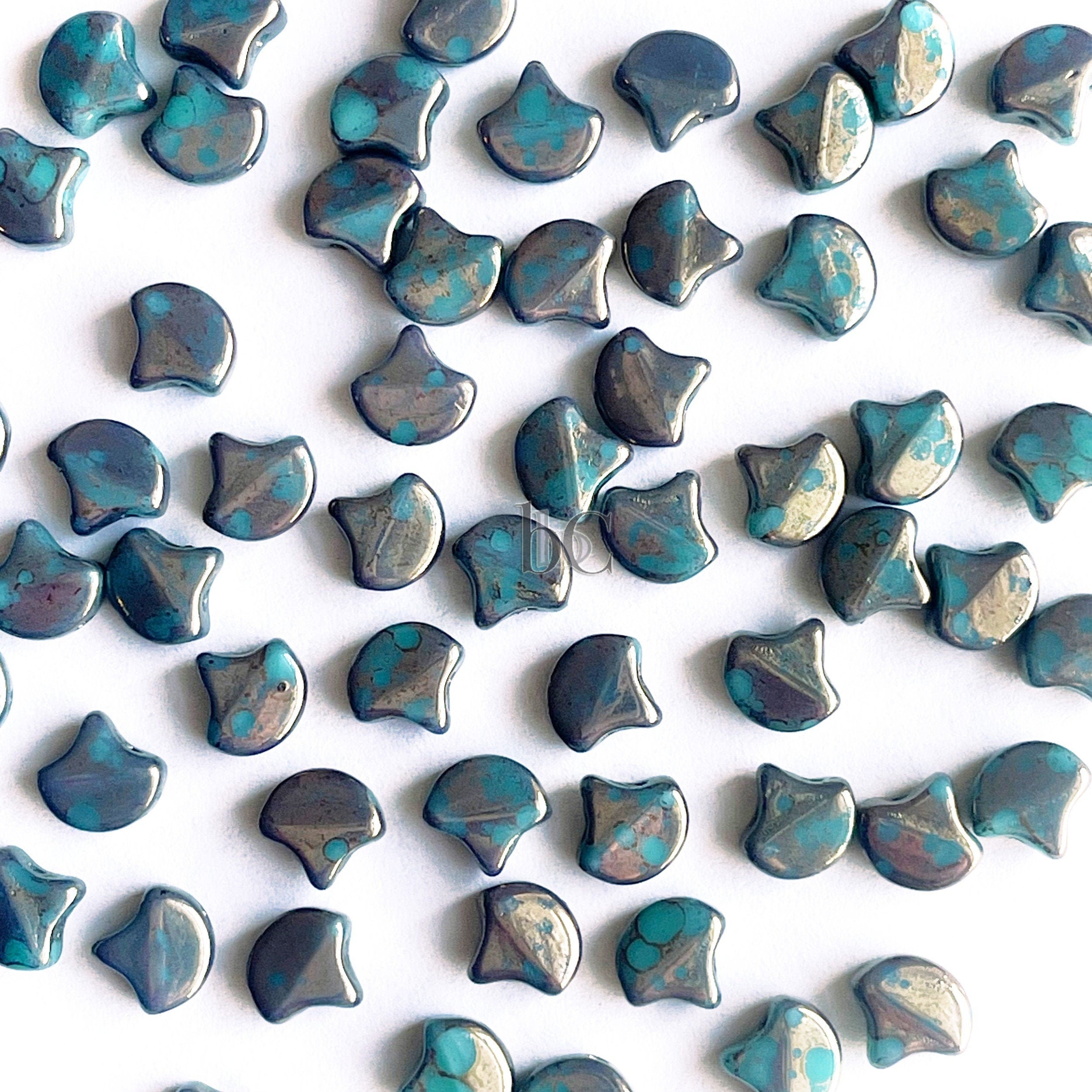 30pcs Czech 2-hole GINKO beads - Ginko Duo -Turquoise Green LUMI BRONZE ** Ginko bead - 7.5x7.5mm