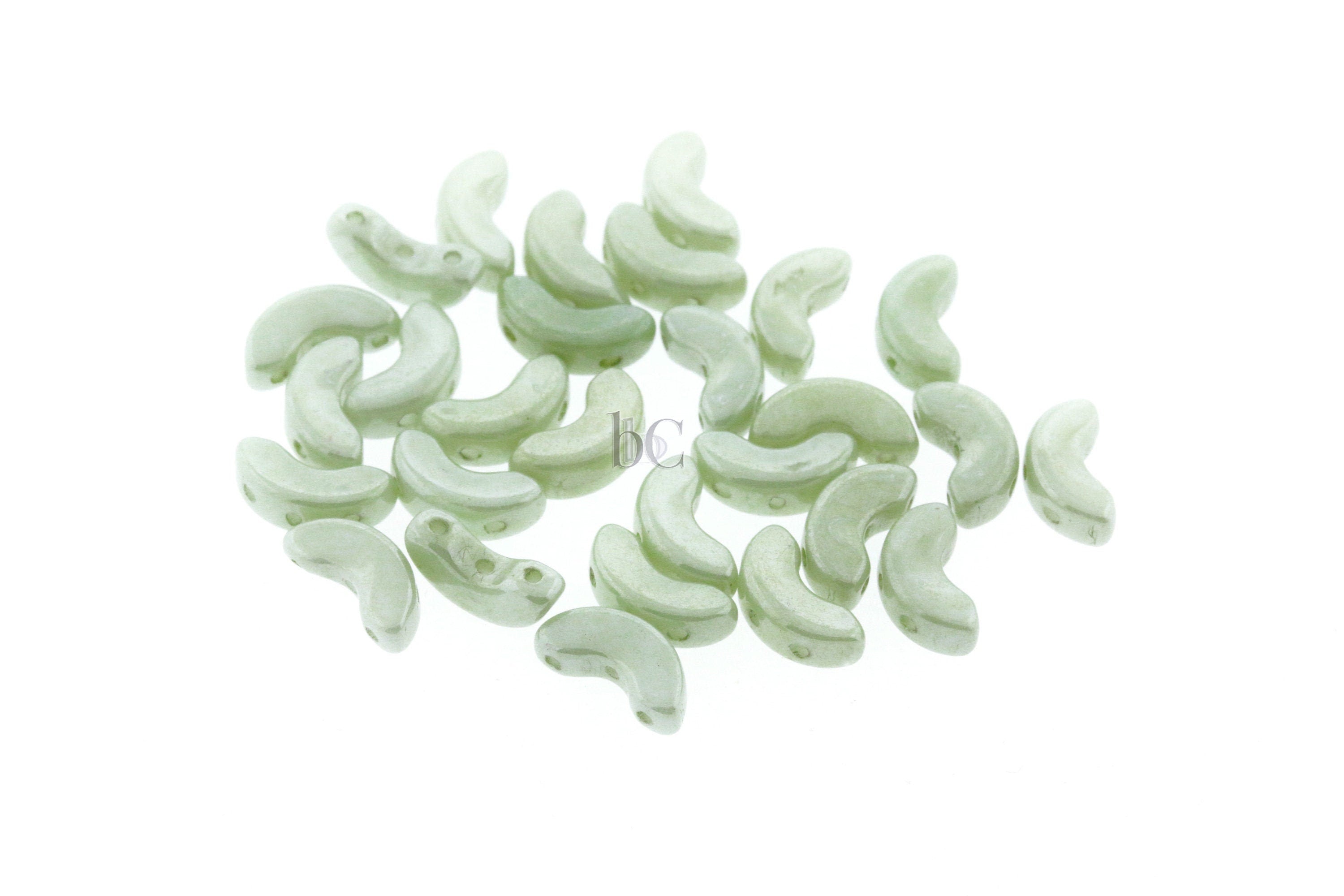 30pcs Czech ARCOS Les Perles Par Puca® beads - 3 hole beads - Opaque Light GREEN LUSTER - 5x10mm