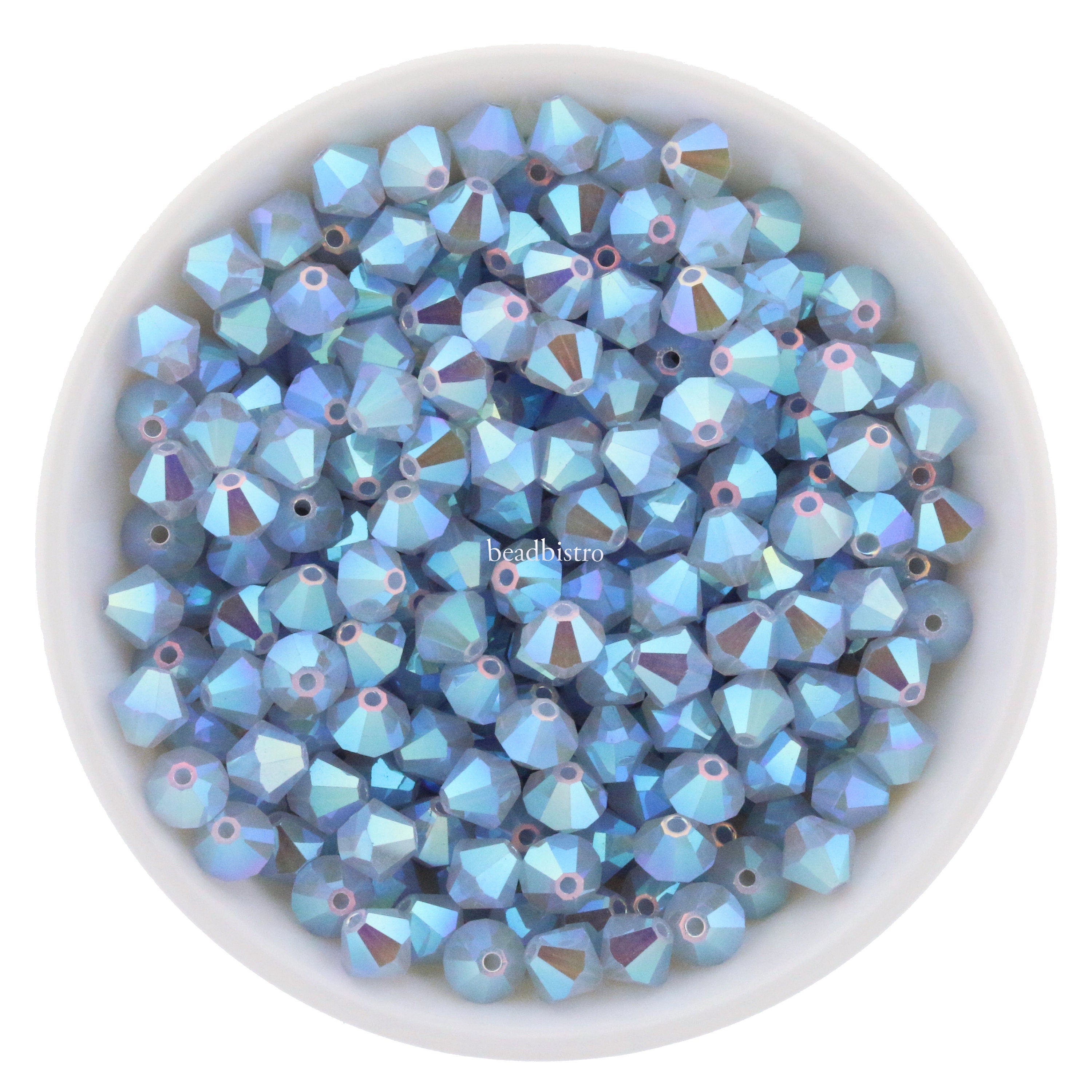 Preciosa Bicones Light Sapphire Opal AB2X 3mm, 4mm, 6mm Crystal Bicones