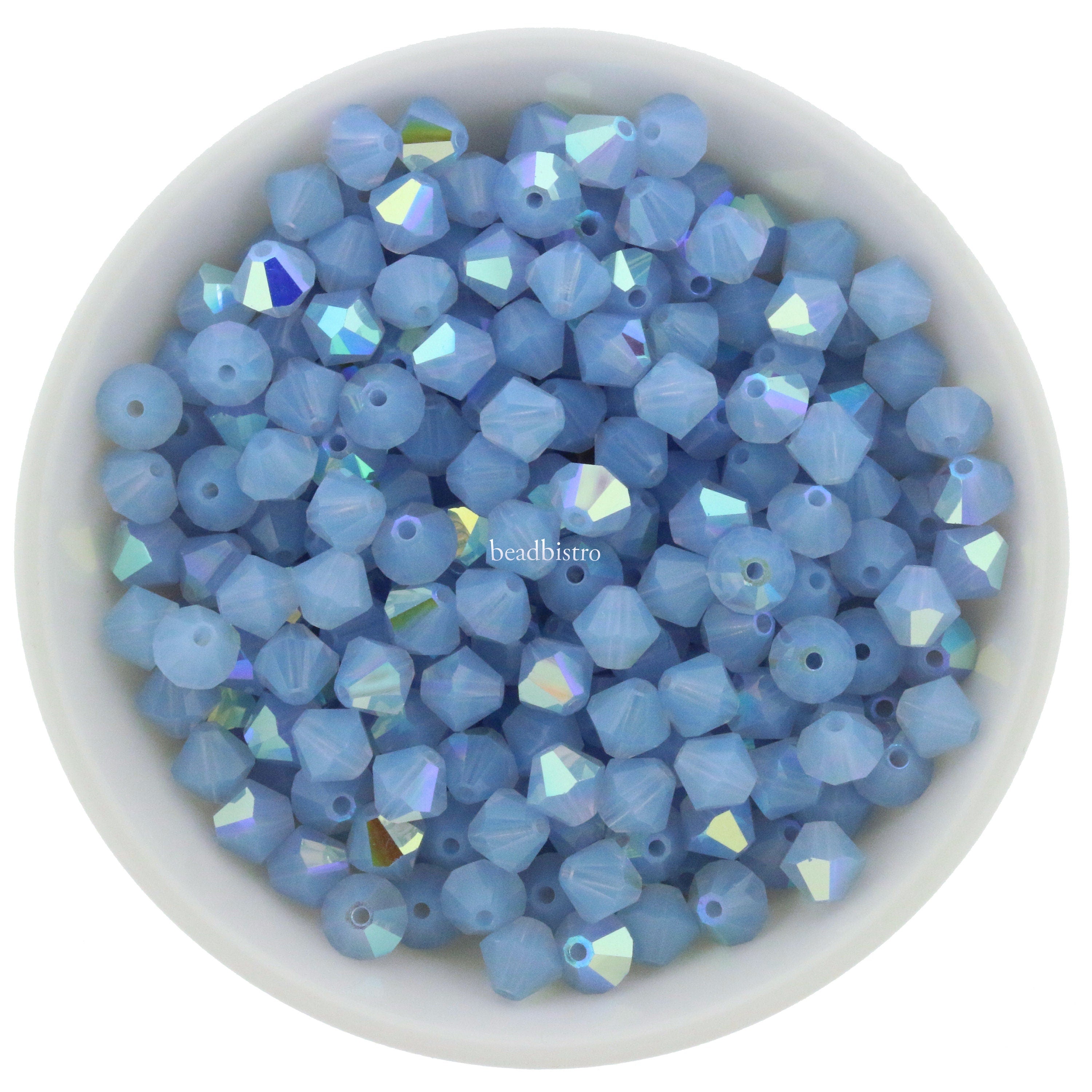 Preciosa Bicones Light Sapphire Opal AB 3mm, 4mm, 6mm Crystal Bicones