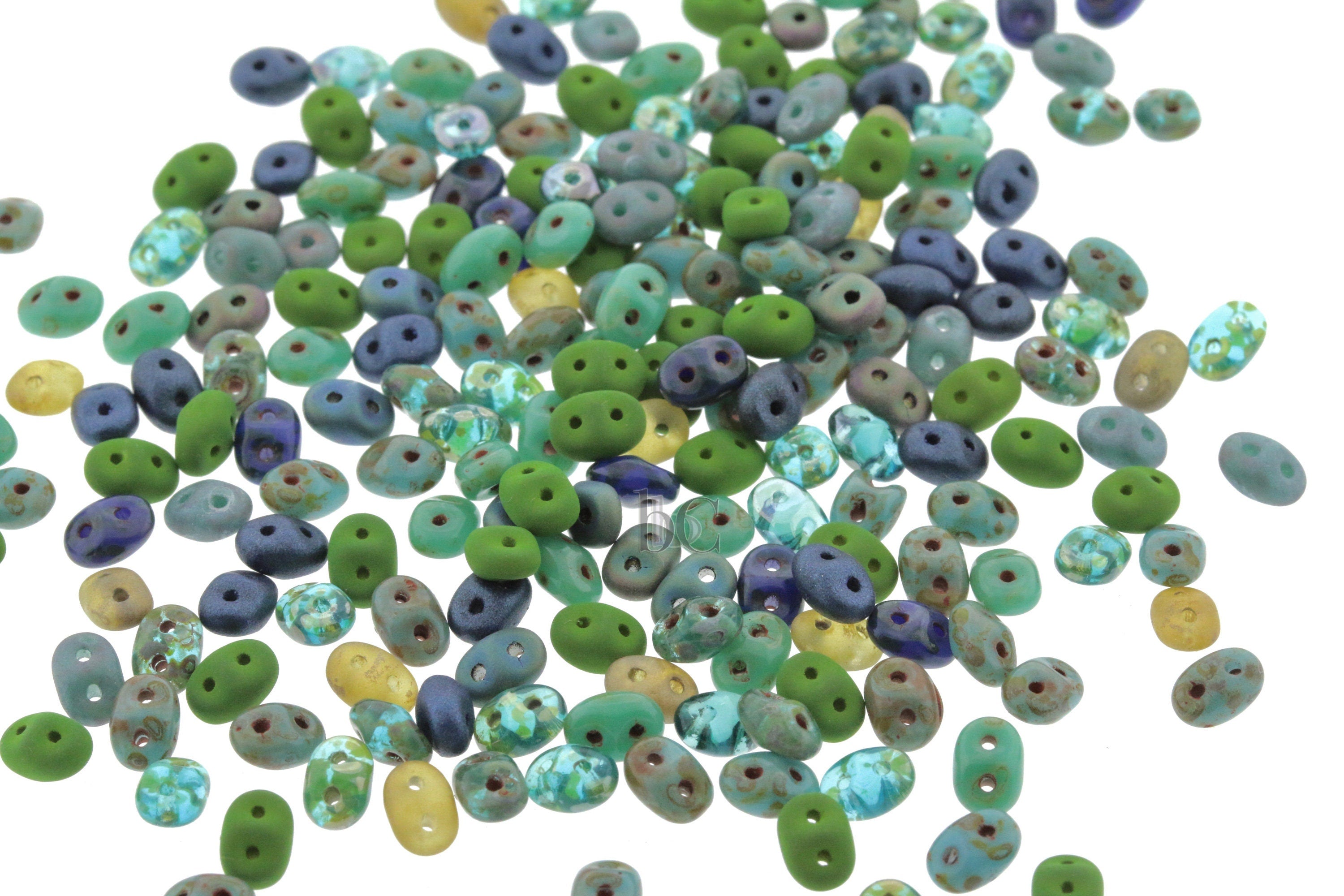 20g Czech SuperDuo 2 hole beads - Spring LAKE & Velvet LAUREL Green MIX * / Custom mix 2.5x5mm