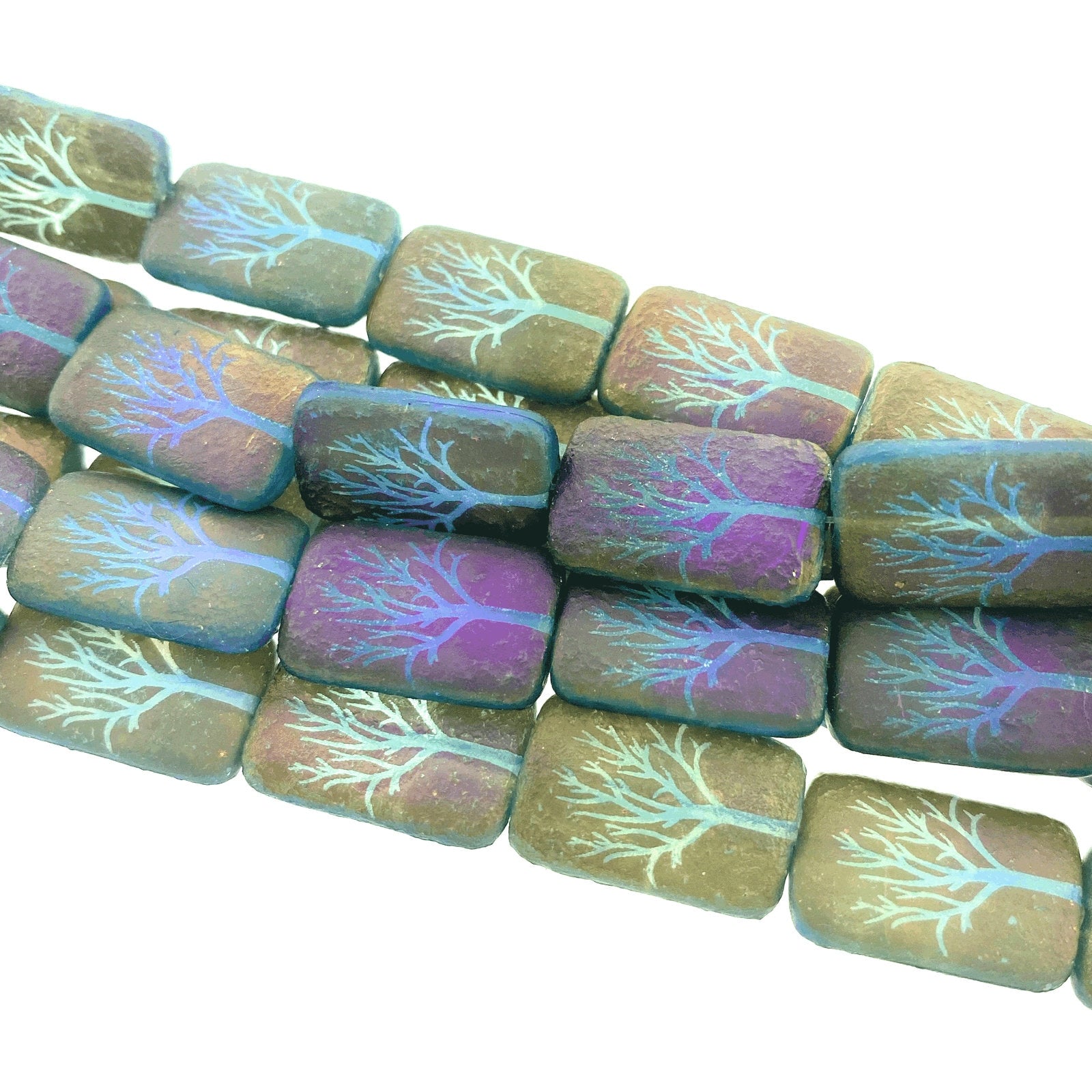 Czech Glass Beads ~ Tree of Life Dark Blue Opal Sliperit - 18x12mm Laser Tattoo Etched Beads