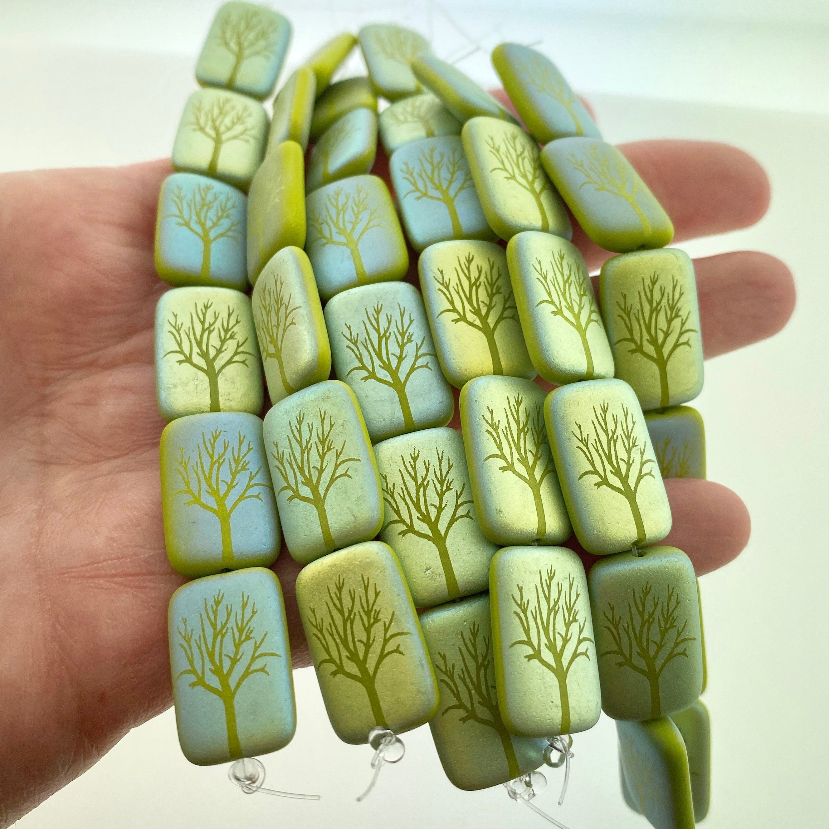 Czech Glass Beads ~ Tree of Life Opaque Chartreuse Matte AB - 18x12mm Laser Tattoo Beads