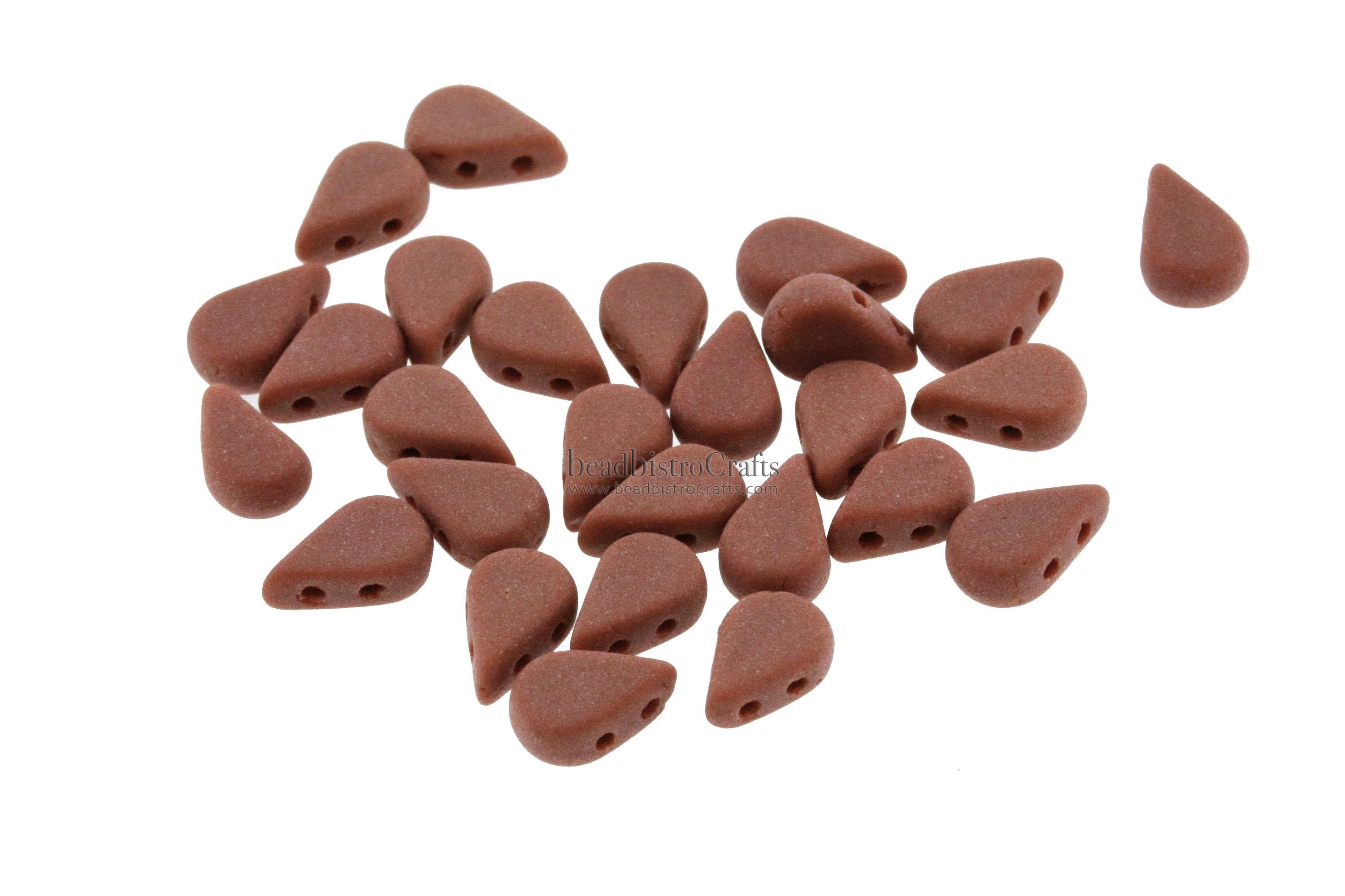 30pcs Czech AMOS® Par Puca® beads - 2 hole beads - Opaque Chocolate MATTE - 5x8mm - drop beads