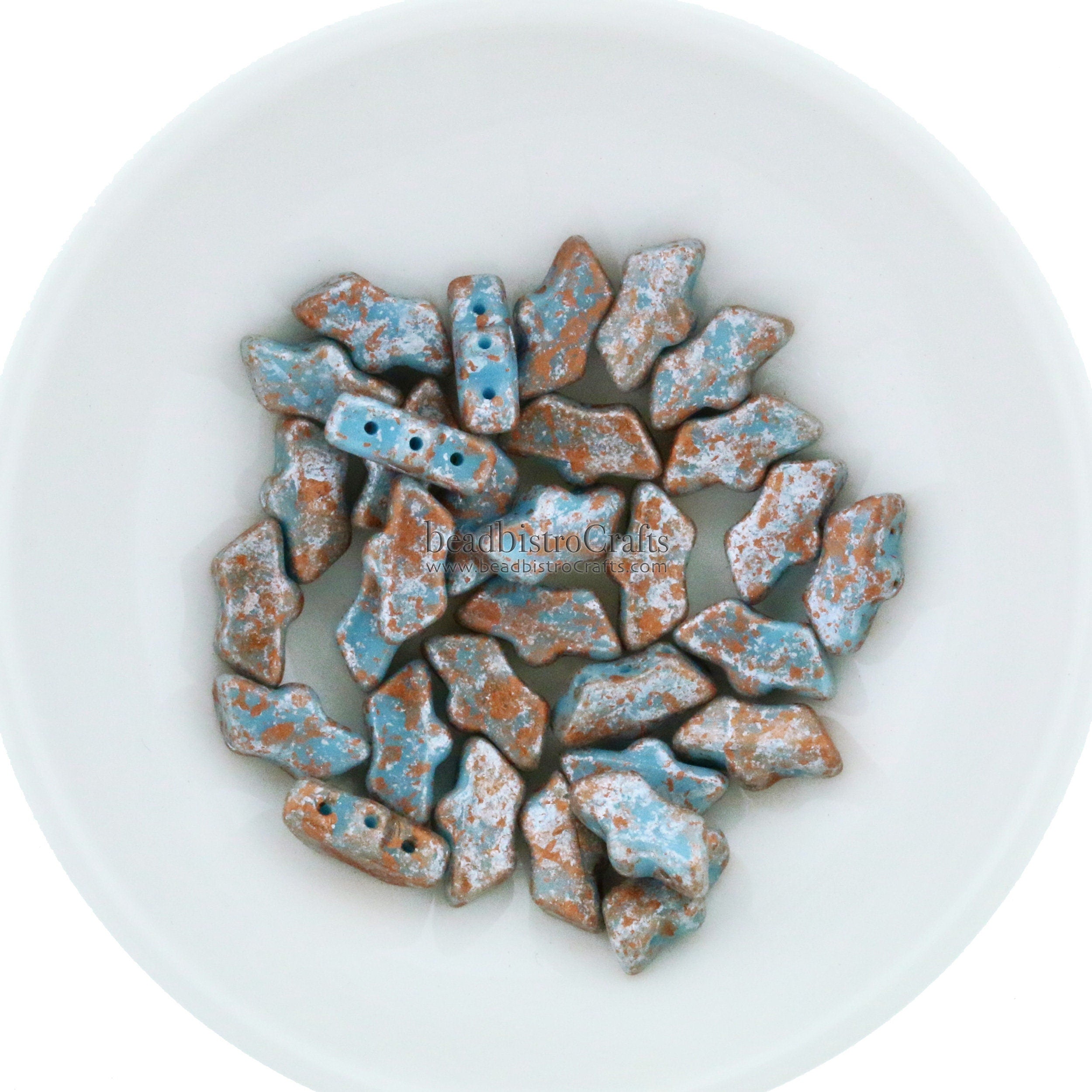 20pcs Czech DELOS® Par Puca® beads - 3 hole beads - Opaque Aqua TWEEDY - 6x11mm