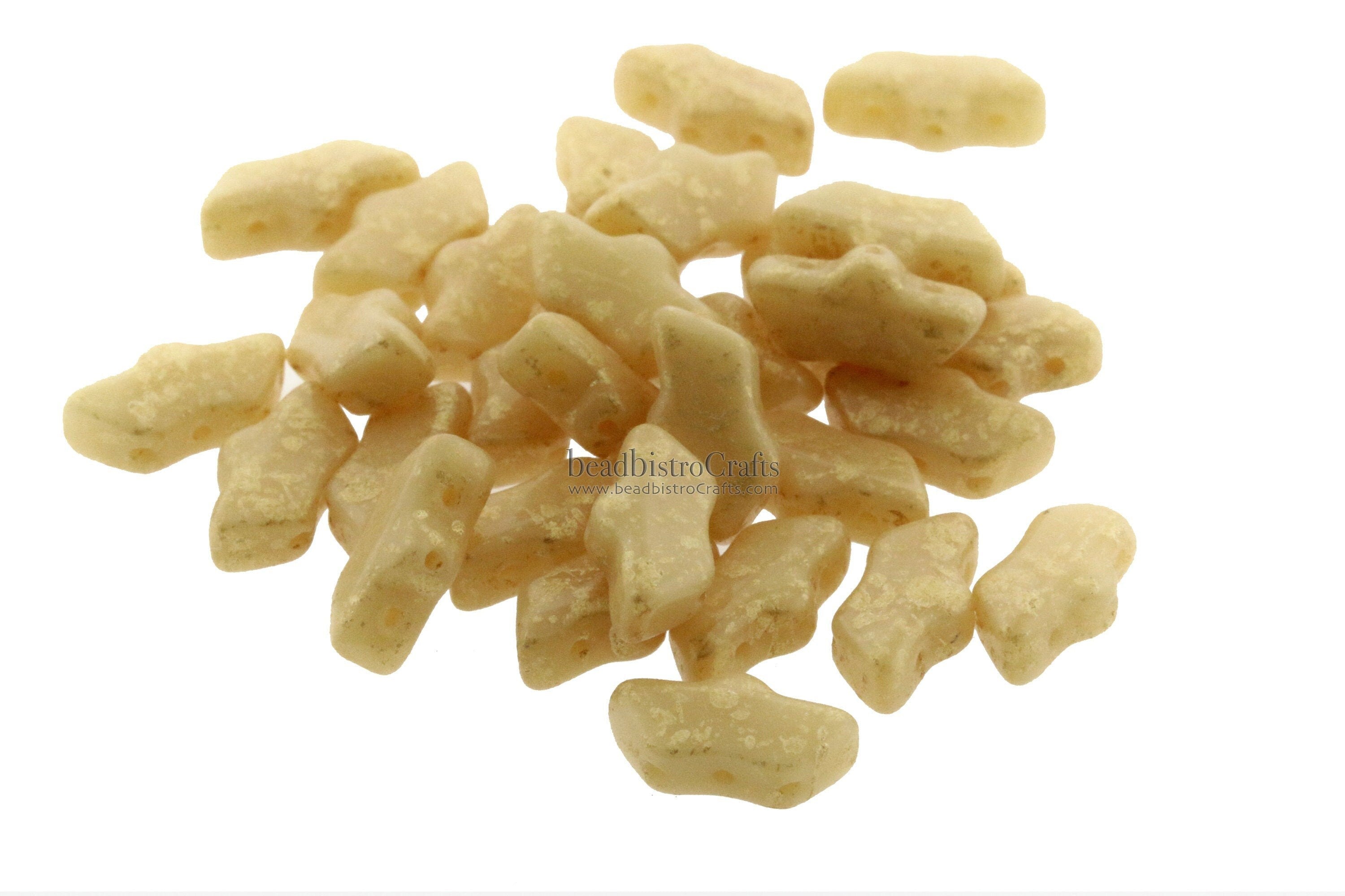 20pcs Czech DELOS® Par Puca® beads - 3 hole beads - Opaque Beige GOLD SPLASH - 6x11mm
