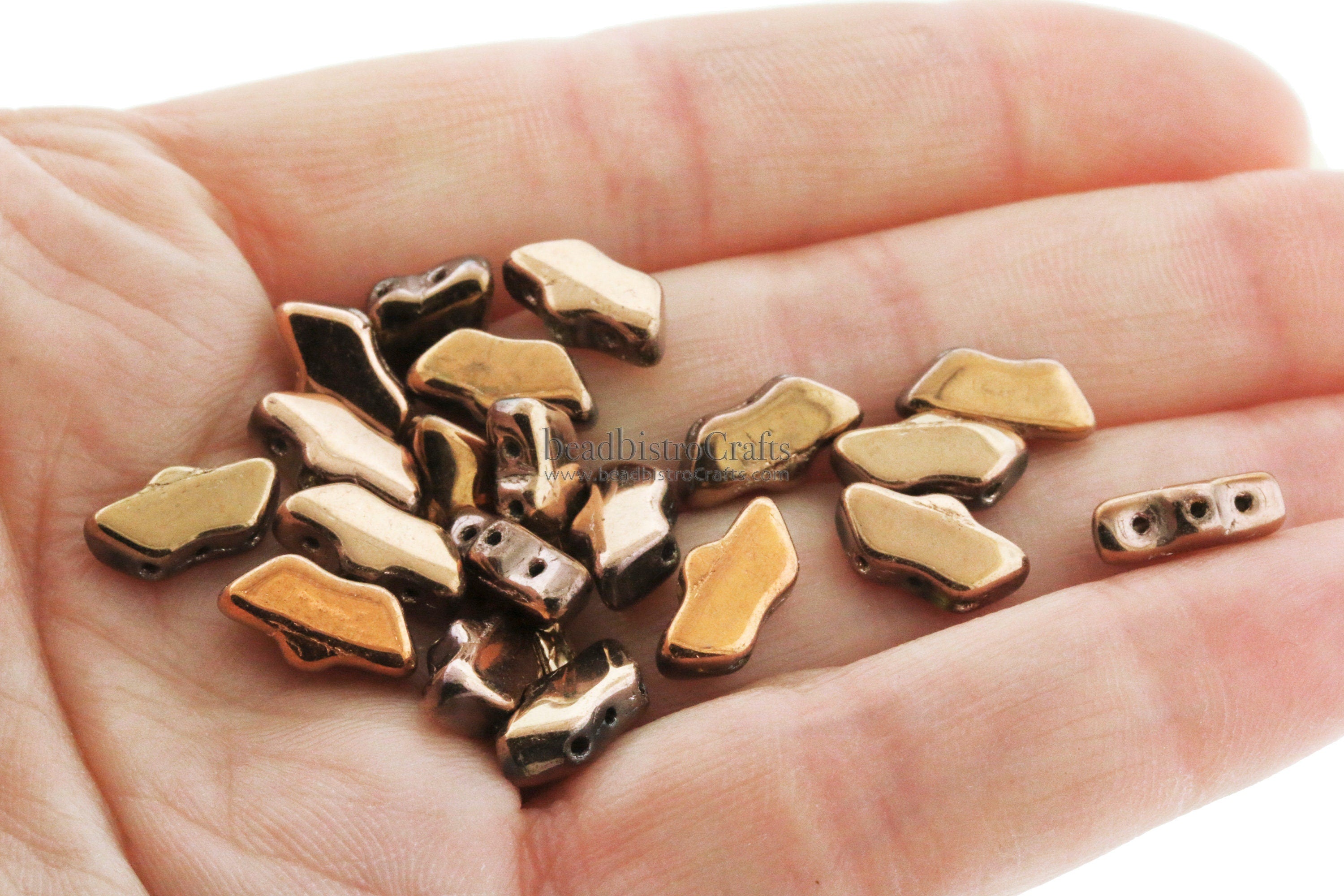 20pcs Czech DELOS® Par Puca® beads - 3 hole beads - Full CAPRI GOLD - 6x11mm
