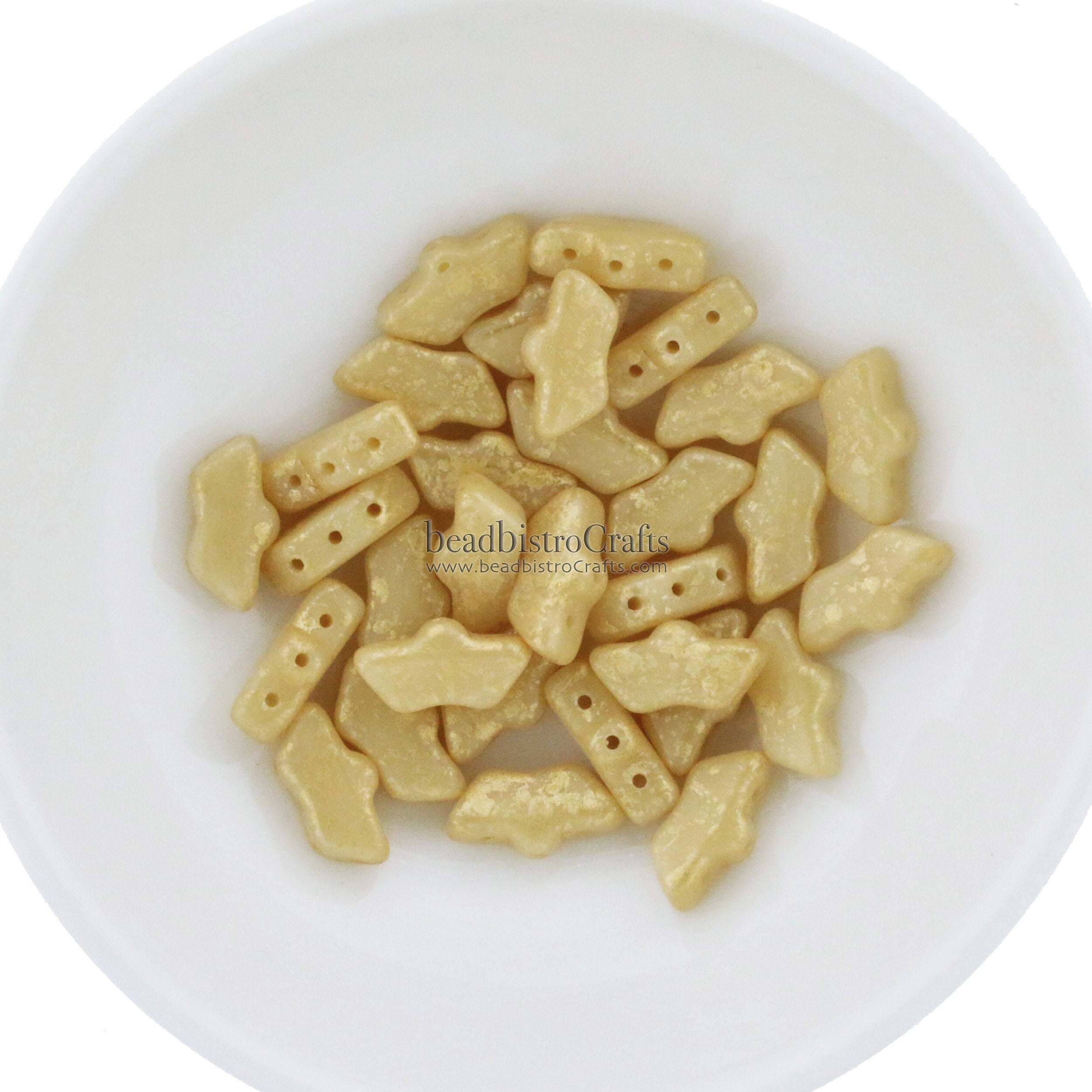 20pcs Czech DELOS® Par Puca® beads - 3 hole beads - Opaque Beige GOLD SPLASH - 6x11mm