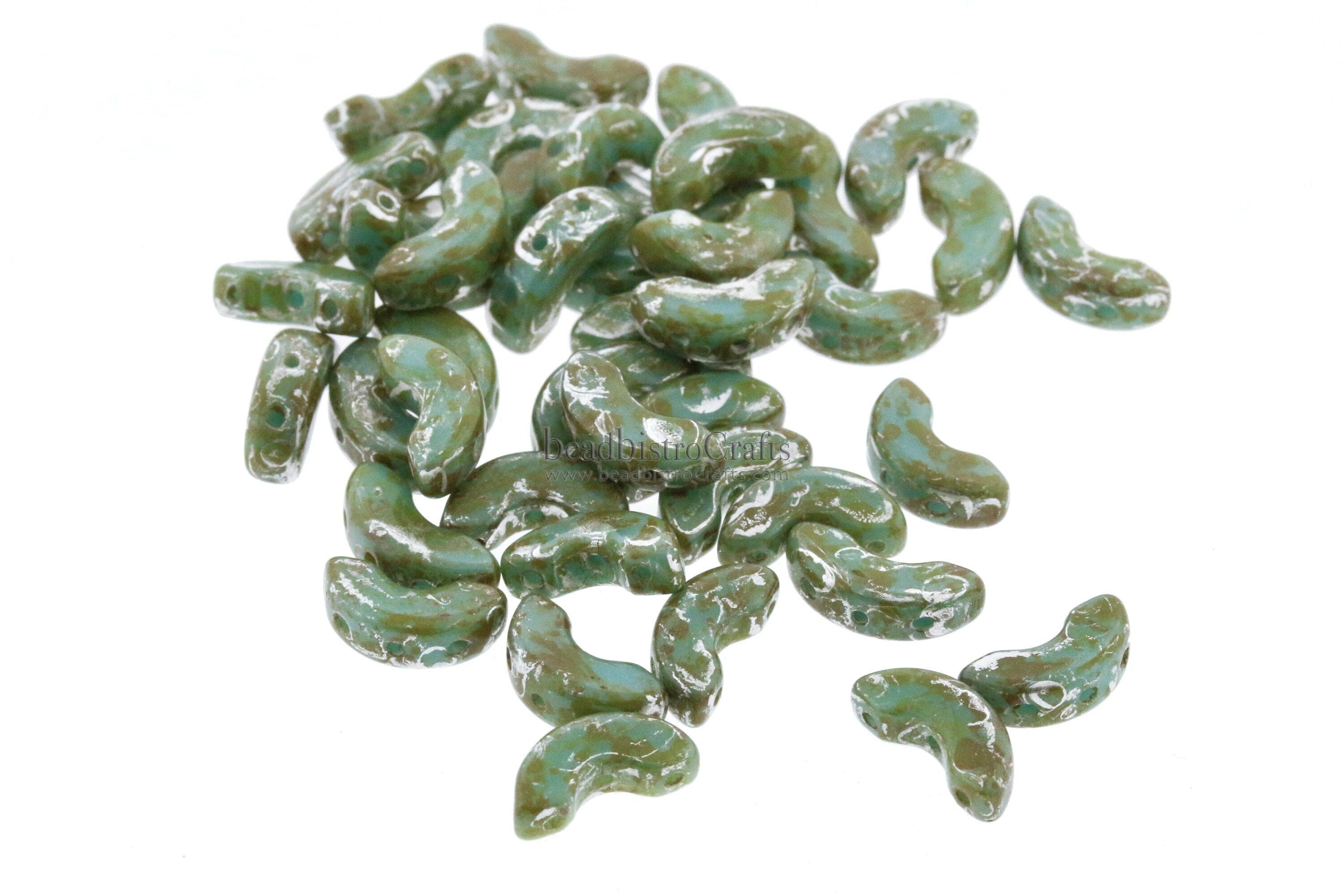 30pcs Czech ARCOS Les Perles Par Puca® beads - 3 hole beads - Opaque Blue Turquoise NEW PICASSO - 5x10mm