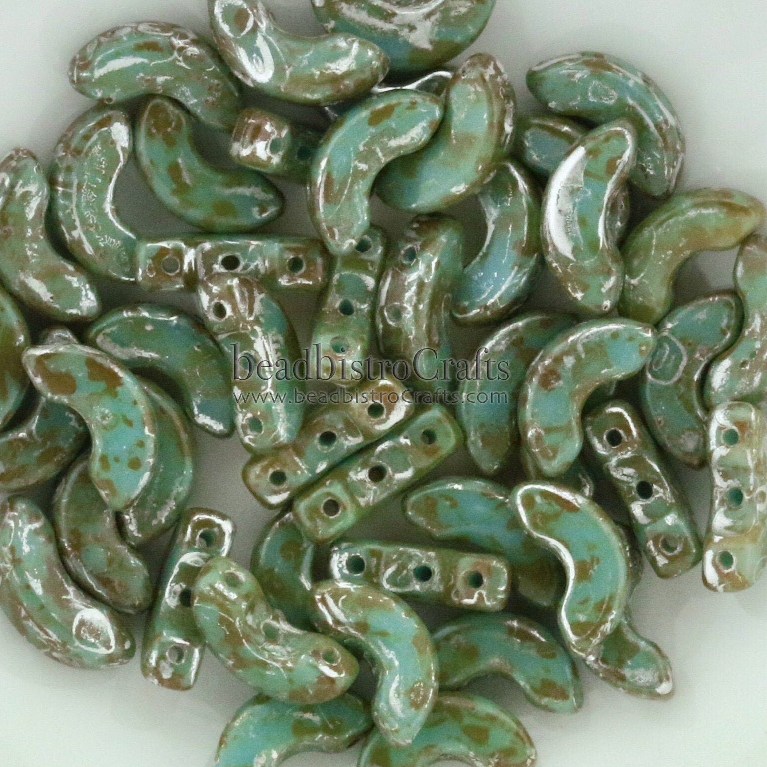 30pcs Czech ARCOS Les Perles Par Puca® beads - 3 hole beads - Opaque Blue Turquoise NEW PICASSO - 5x10mm