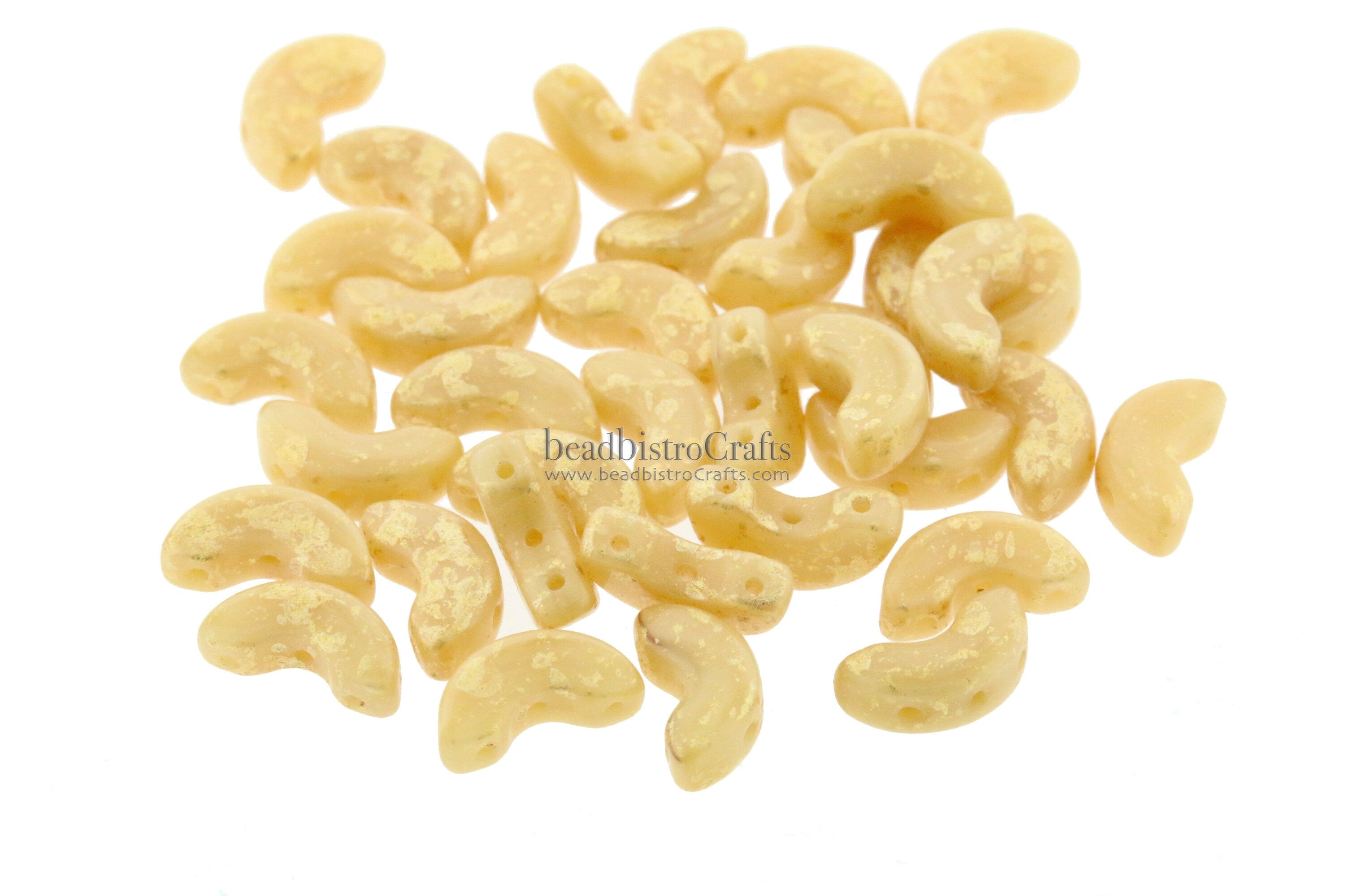 30pcs Czech ARCOS Les Perles Par Puca® beads - 3 hole beads - Opaque Beige GOLD SPLASH - 5x10mm