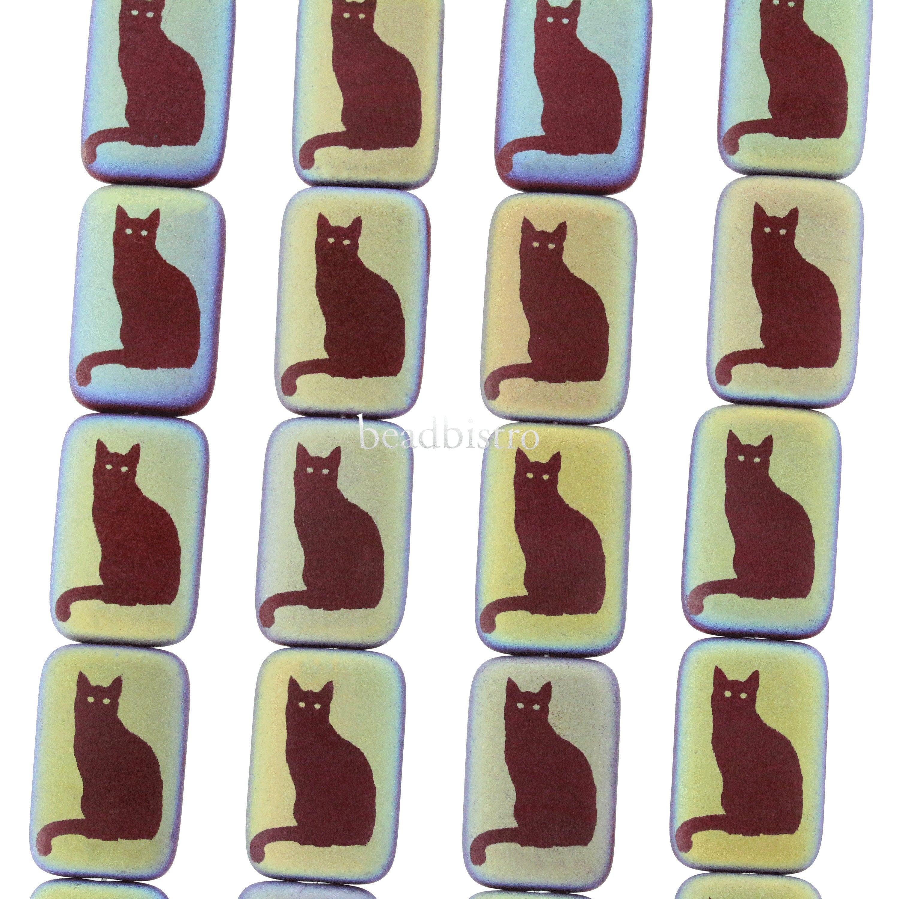 Czech Glass Beads ~ Cat Opaque Chocolate Matte AB - 18x12mm Laser Tattoo Beads