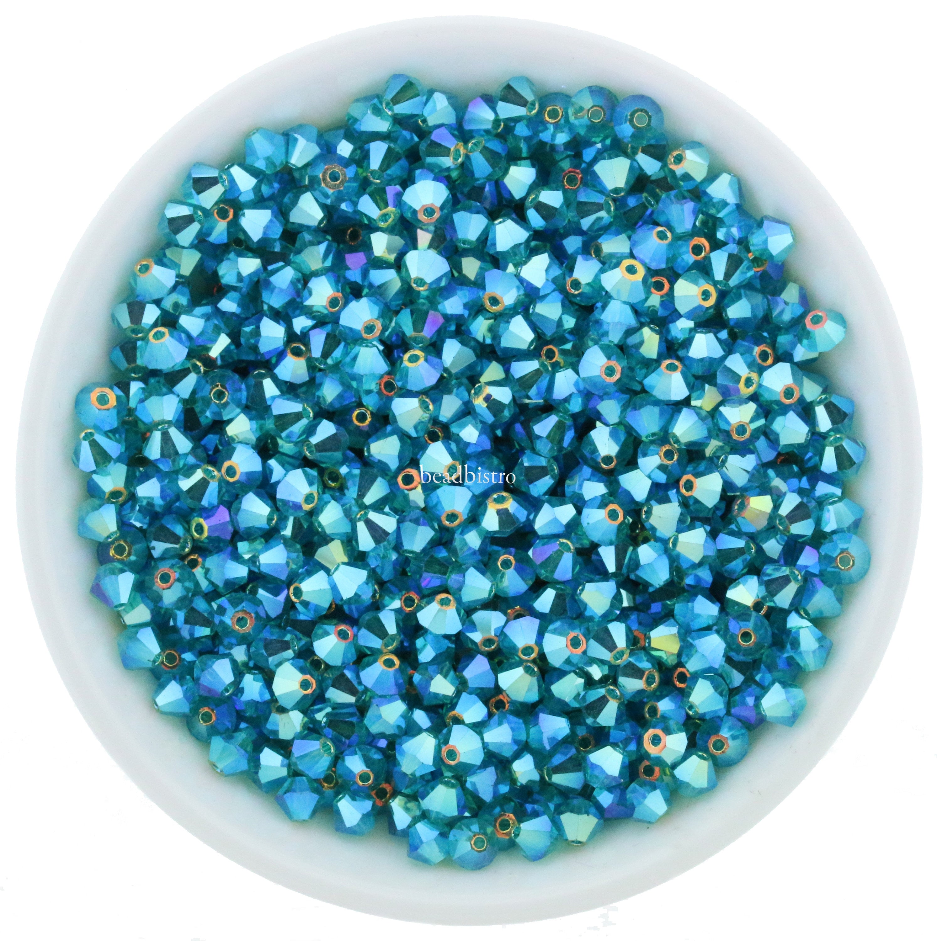 Preciosa Bicones Blue Zircon AB2X 3mm, 4mm, 6mm Crystal Bicones