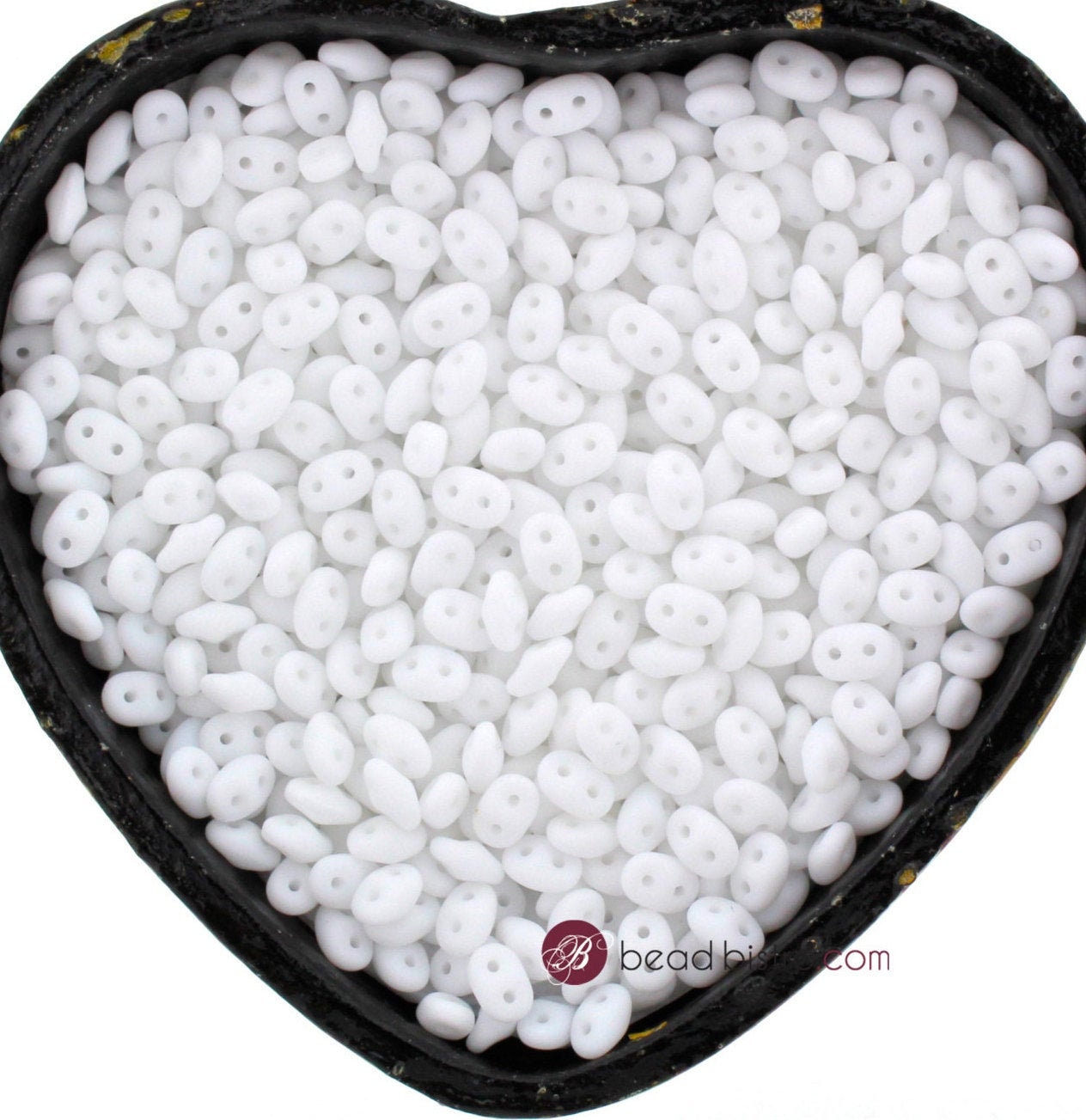 20g Czech SuperDuo 2-hole beads - White Chalk MATTE - 2.5x5mm