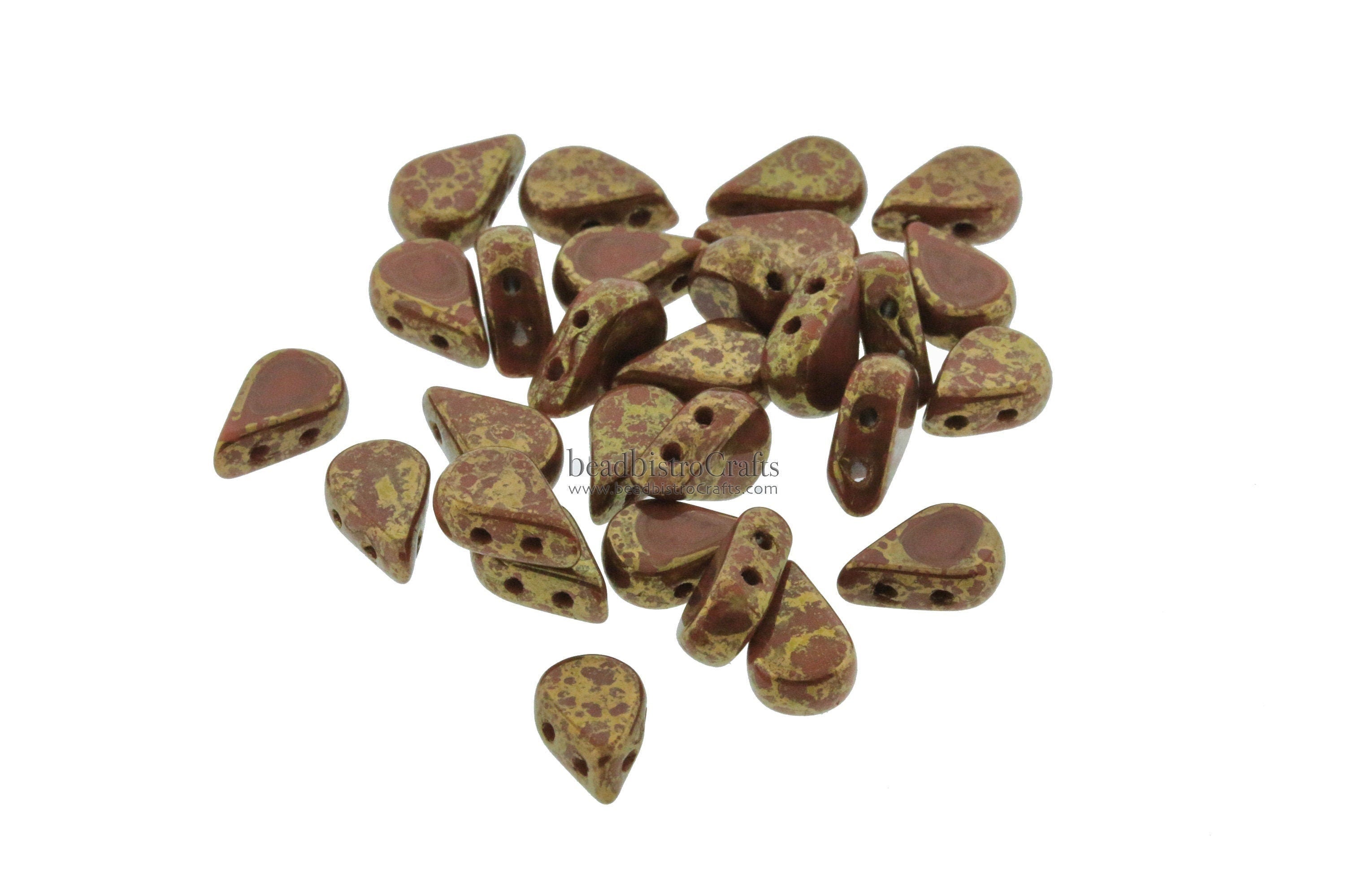 30pcs Czech AMOS® Par Puca® beads - 2 hole beads - Opaque Chocolate BRONZE - 5x8mm - drop beads