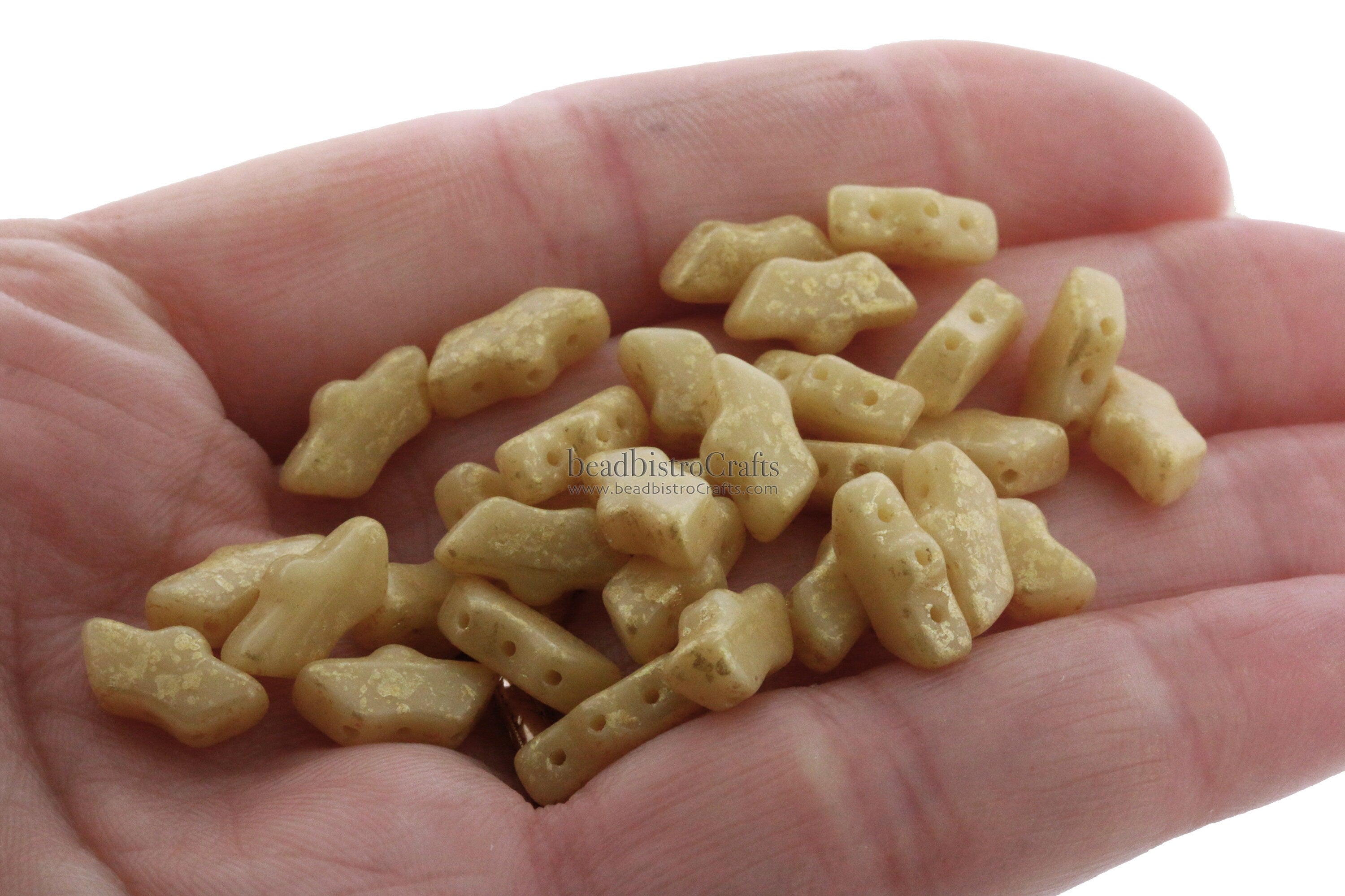 20pcs Czech DELOS® Par Puca® beads - 3 hole beads - Opaque Beige GOLD SPLASH - 6x11mm