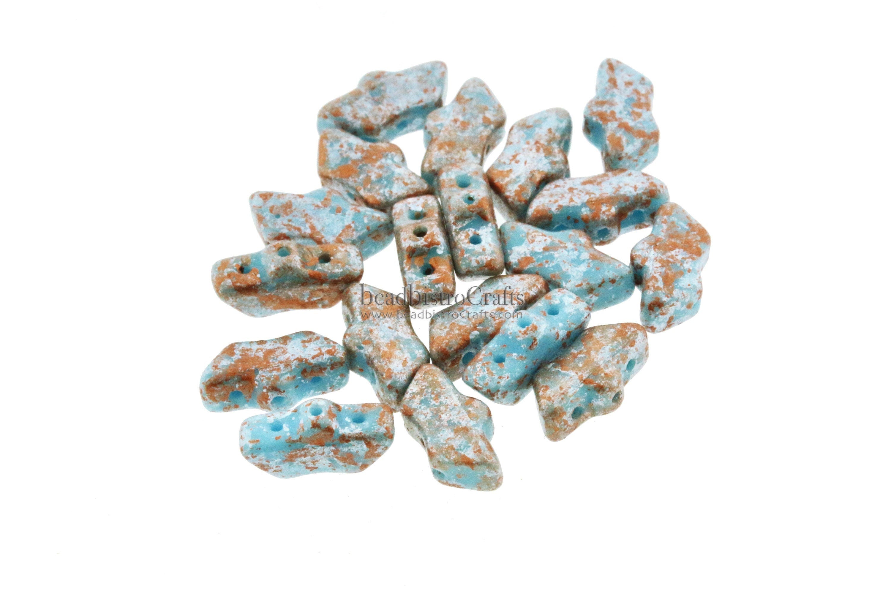 20pcs Czech DELOS® Par Puca® beads - 3 hole beads - Opaque Aqua TWEEDY - 6x11mm