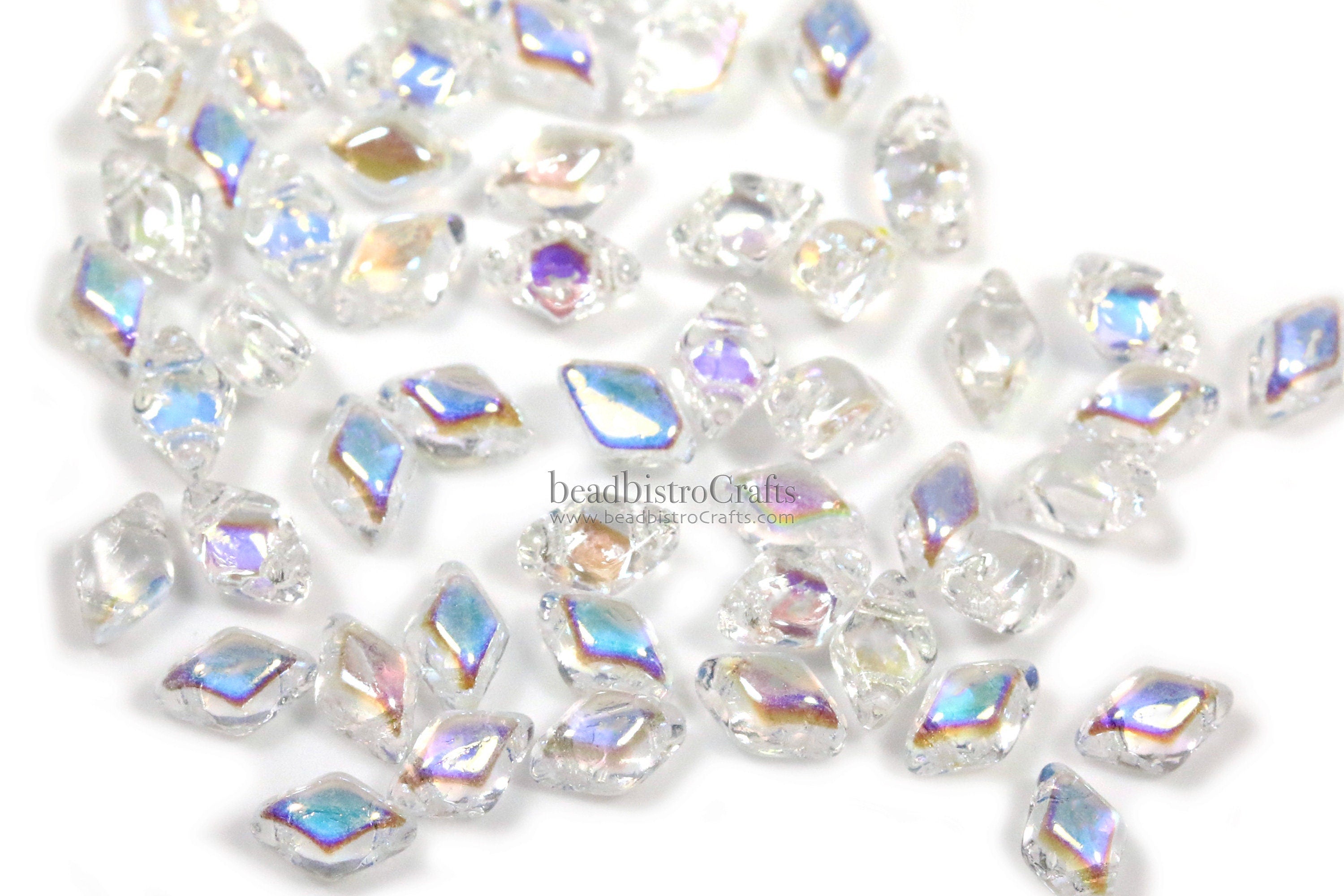 120pcs Czech MINI GemDuo beads - 2 hole beads - Crystal AB - 6x4mm